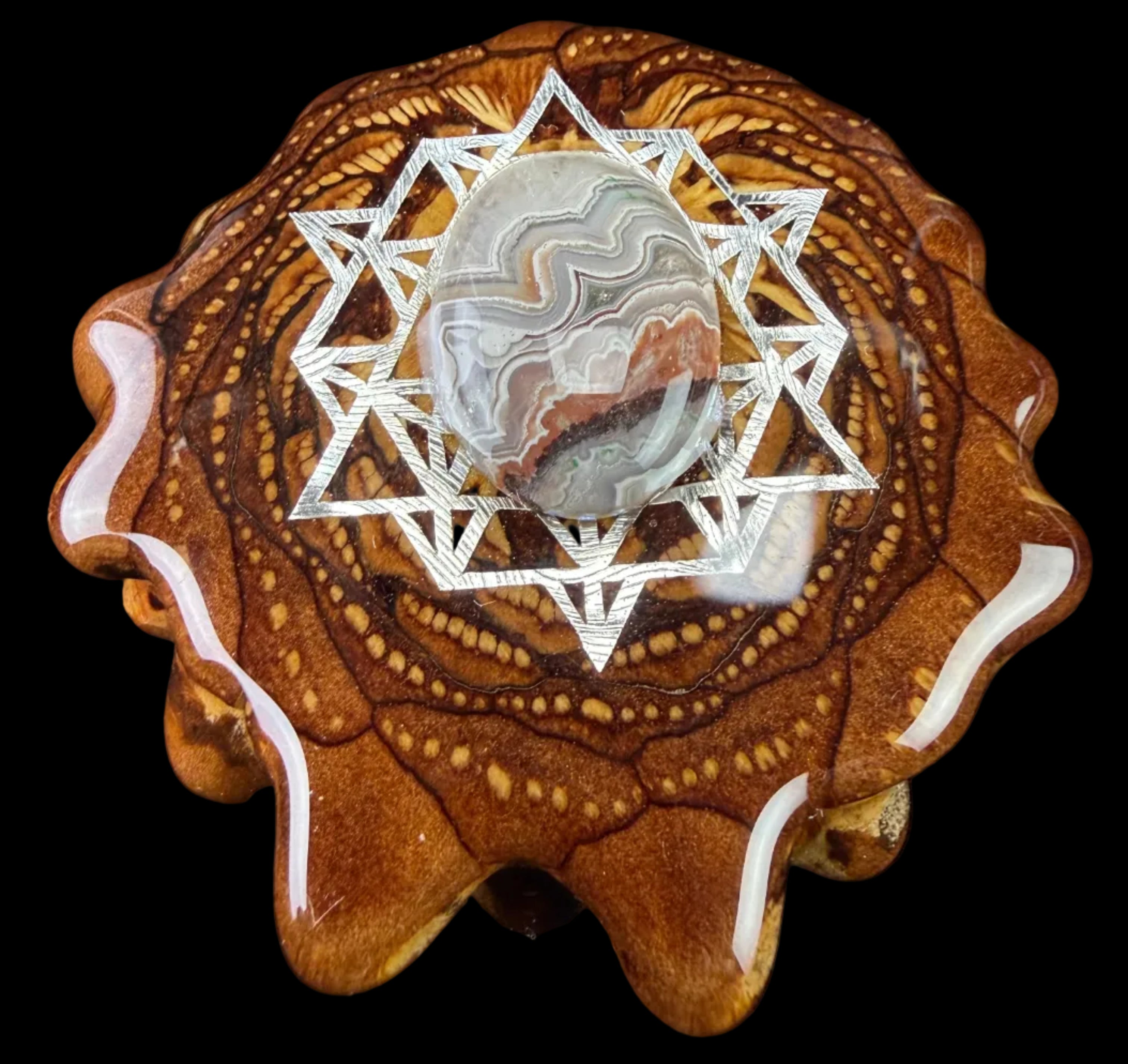 Crazy Lace Agate W/ Silver 64 Star Tetrahedron Pendant by Third Eye Pinecones
