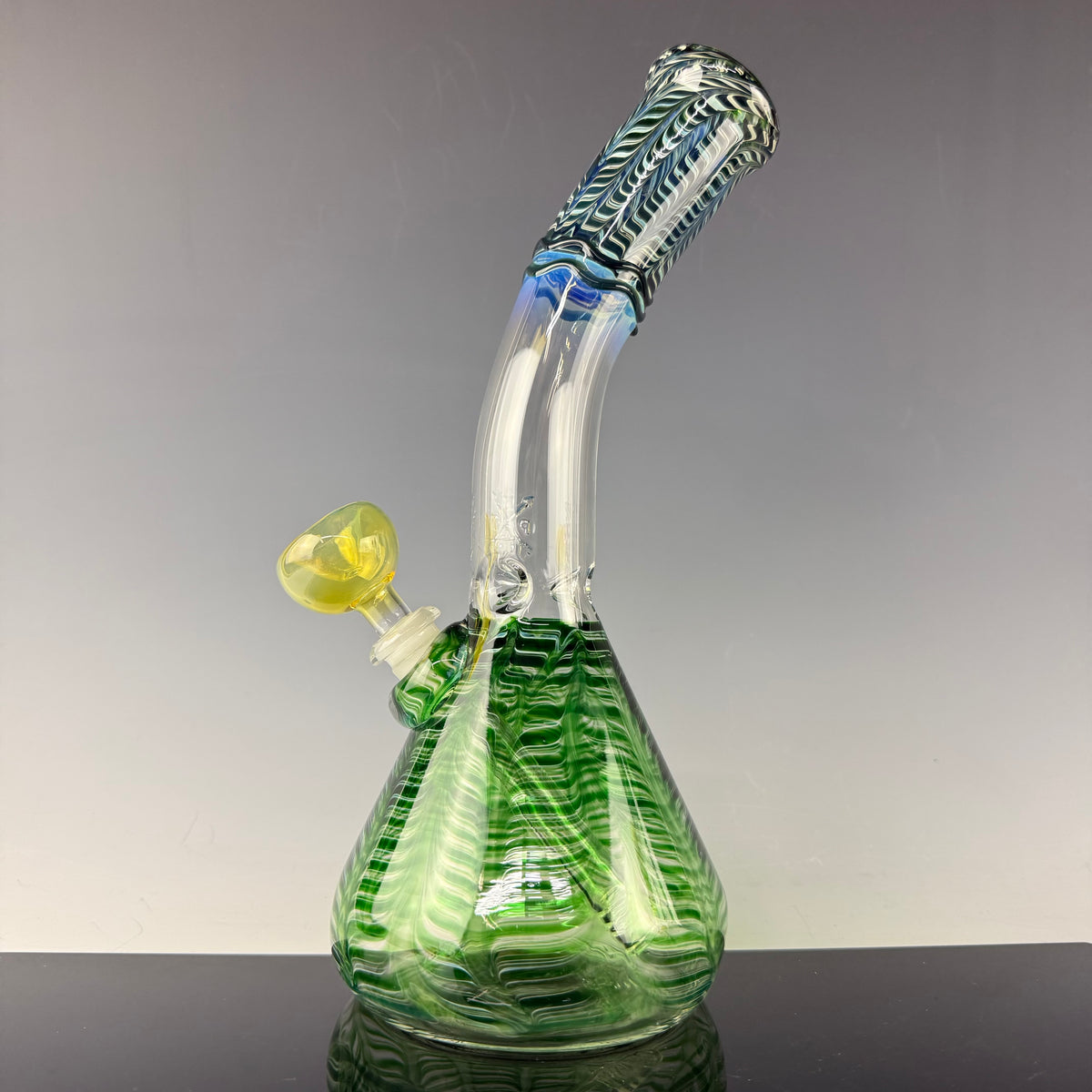 Wrap & Rake 38mm Bent Neck Beaker Waterpipe by Mary Jane's Glass