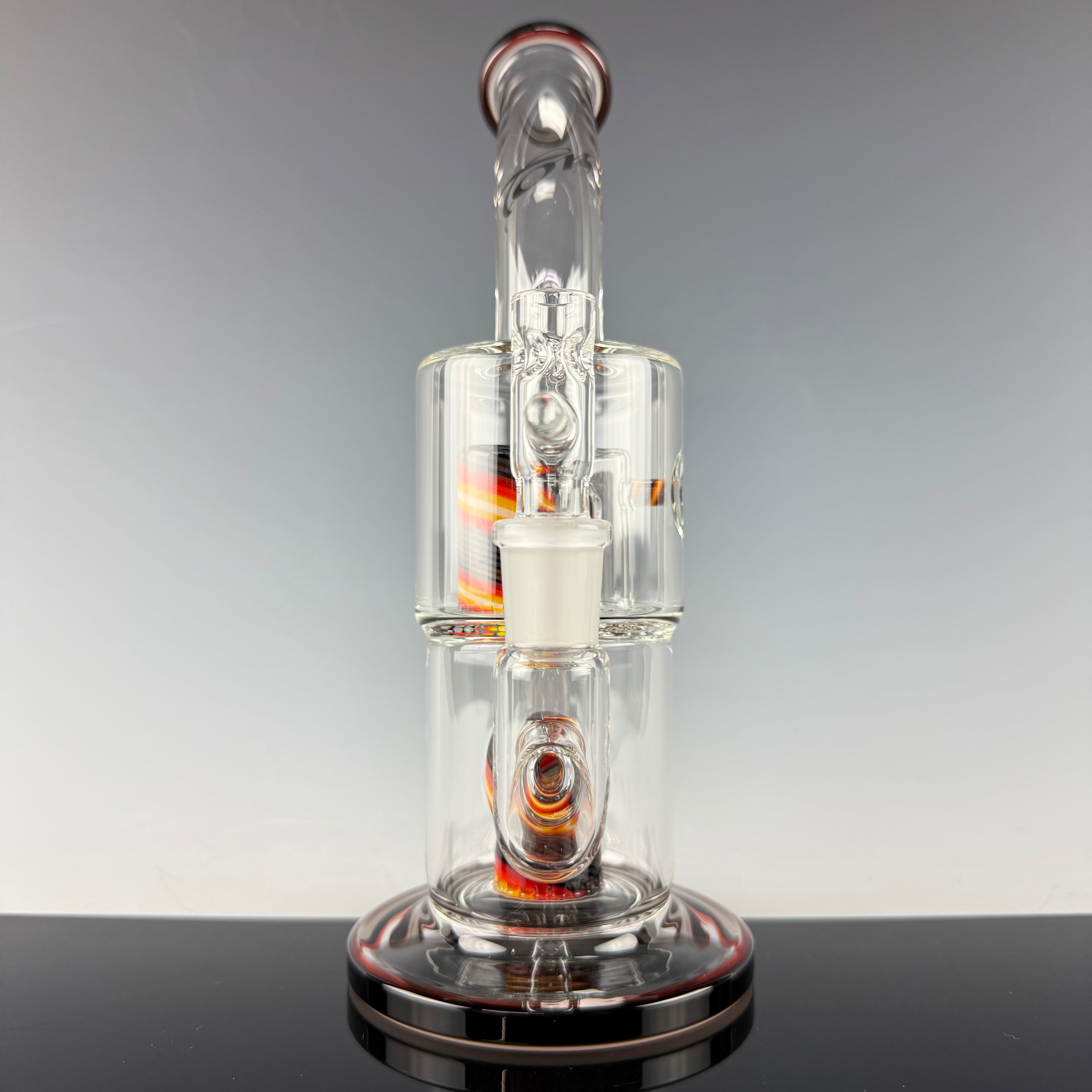 "Black, Red, White" (Colored Foot & Mouthpiece) W/ Linework Double Froth by Toro Glass