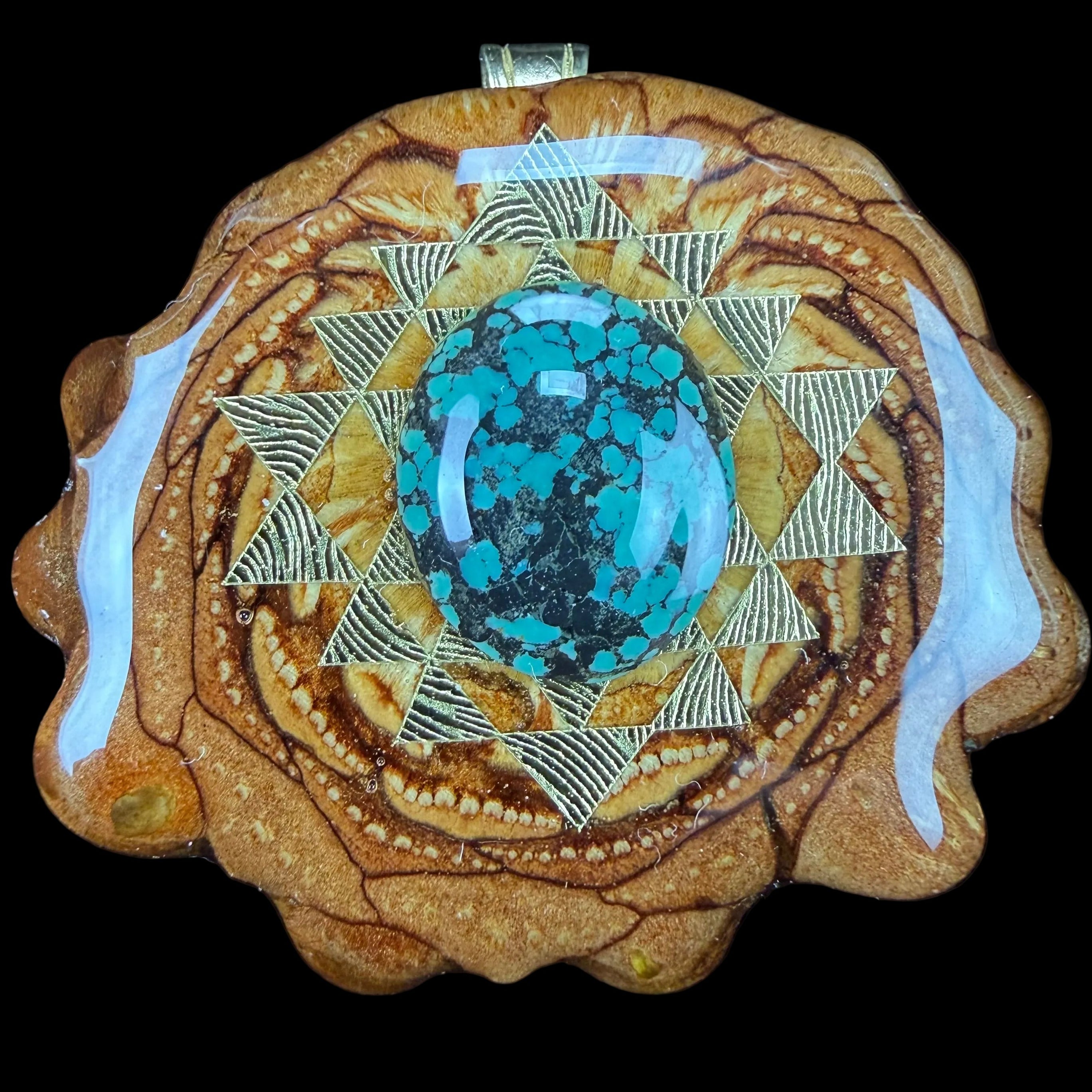 Turquoise W/ Silver Sri Yantra Pendant by Third Eye Pinecones