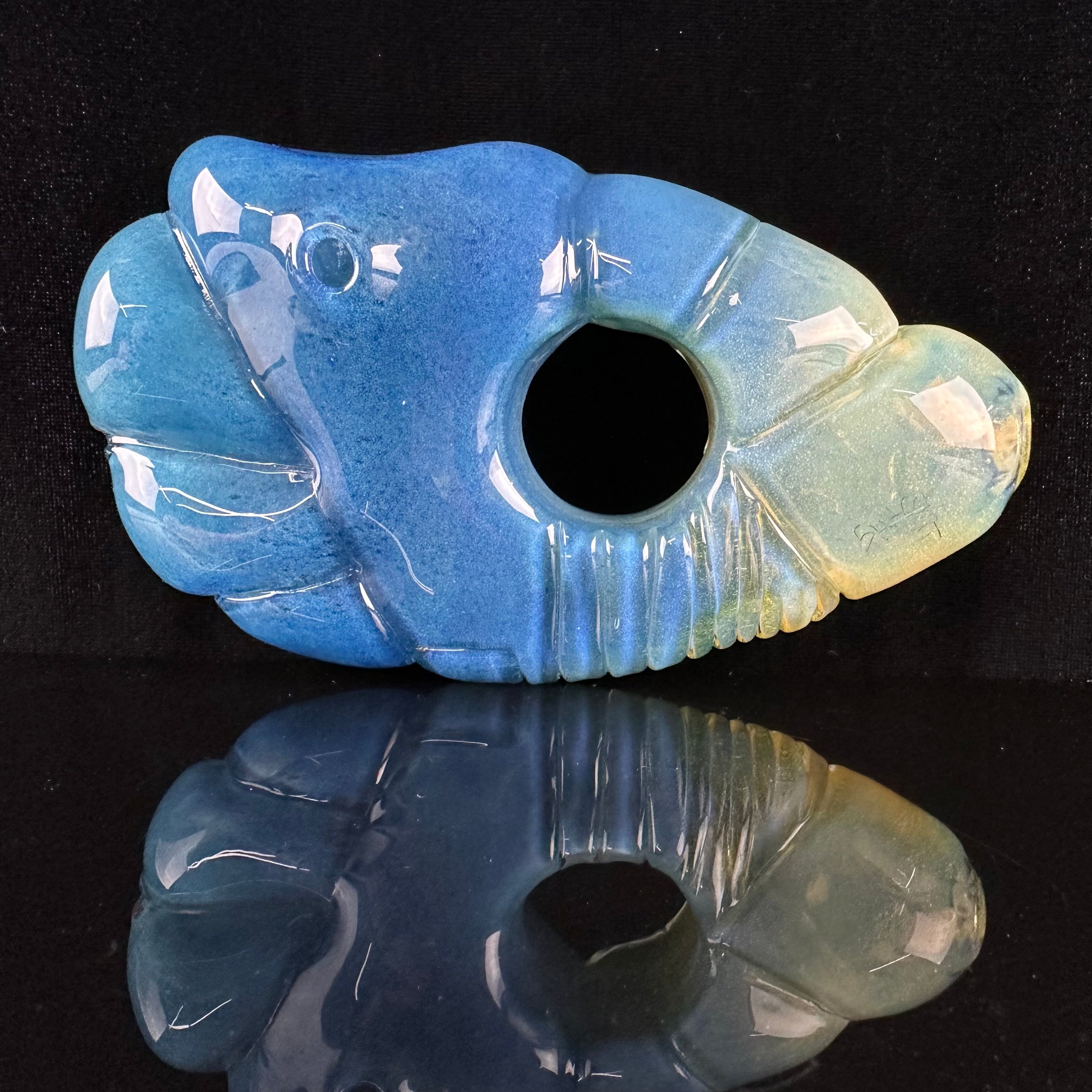 "Aqua, Cobalt, Yellow" Artifact Handpipe by Shaggy