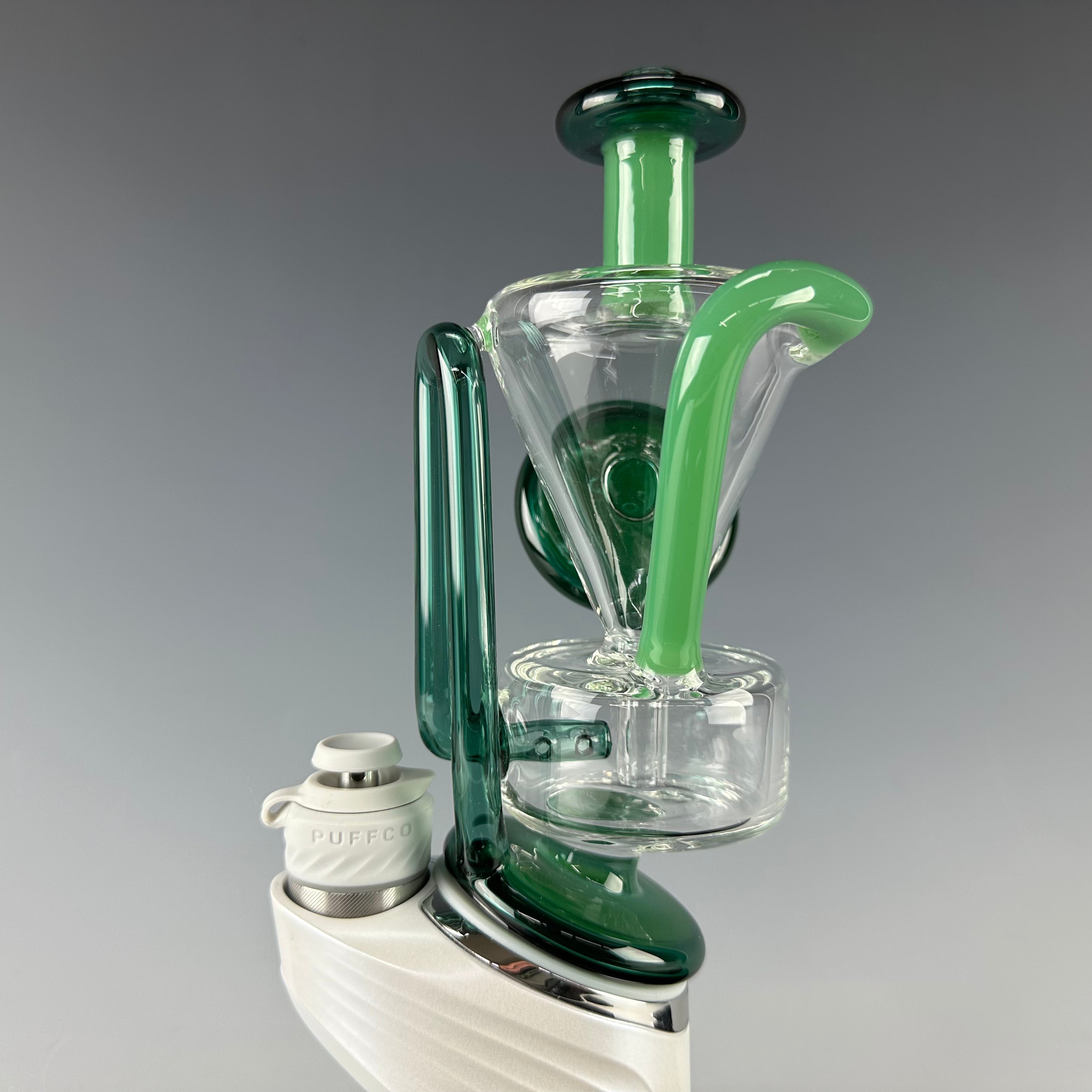 "Jade Green & Transparent Aqua" Disc Spinner Puffco Glass by Rebel Glass