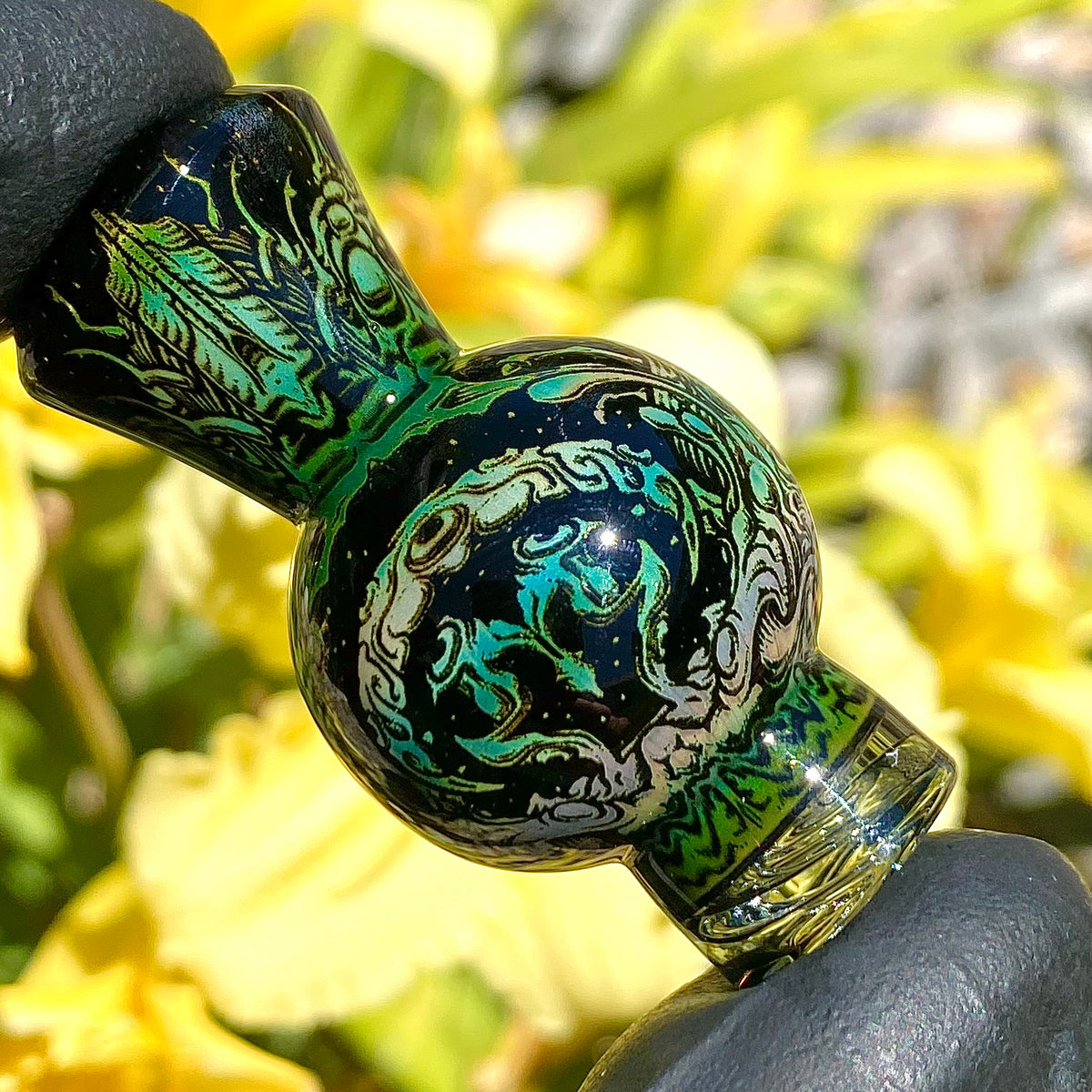 Opaque Black "Starbrood" Bubble/Spinner Cap by Mothership Glass Art