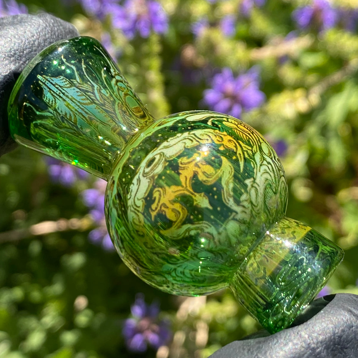 Emerald Green "Starbrood" Bubble/Spinner Cap by Mothership Glass Art