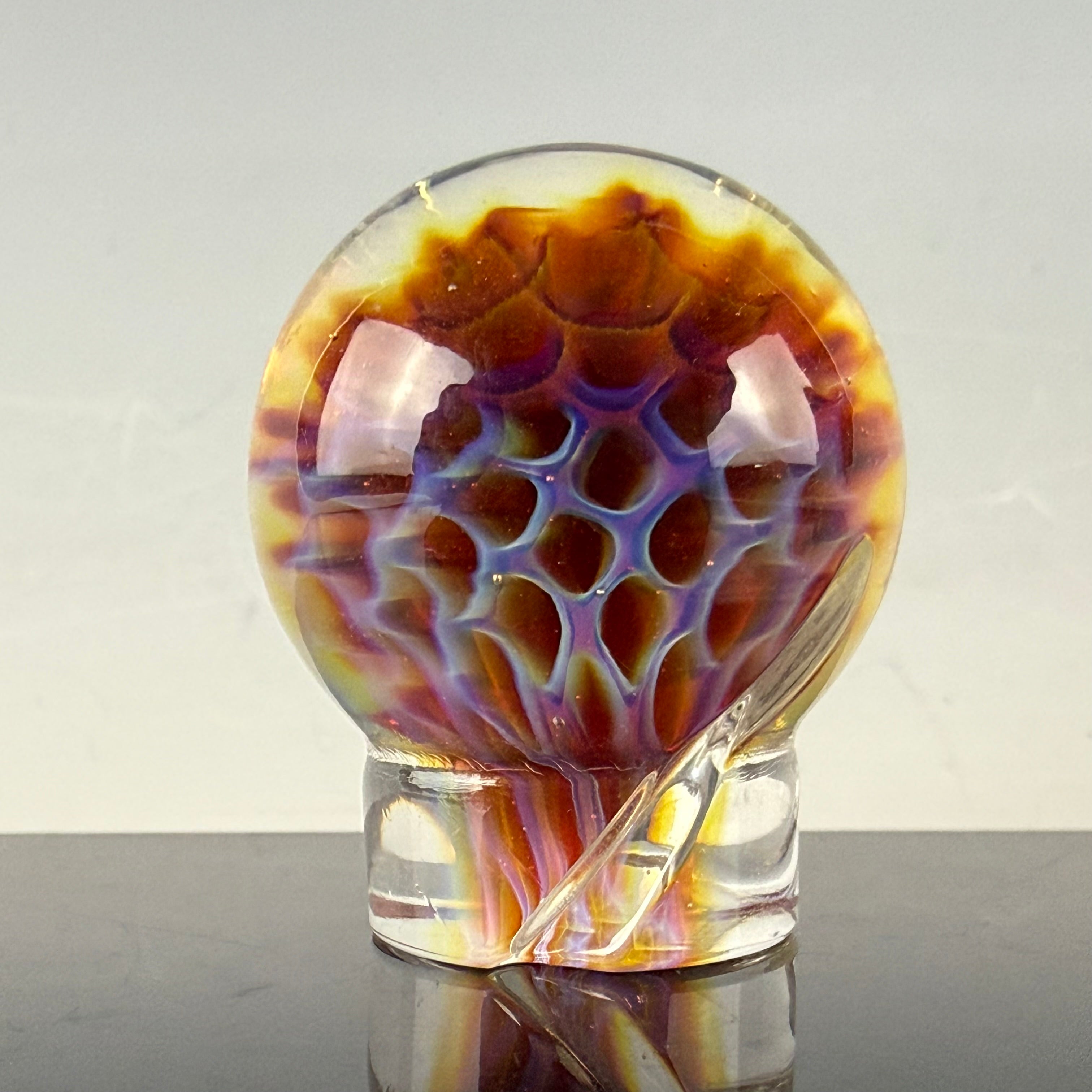 "Amber Purple" Honeycomb Implosion Glass Marble Spinner Cap by One Trick Pony