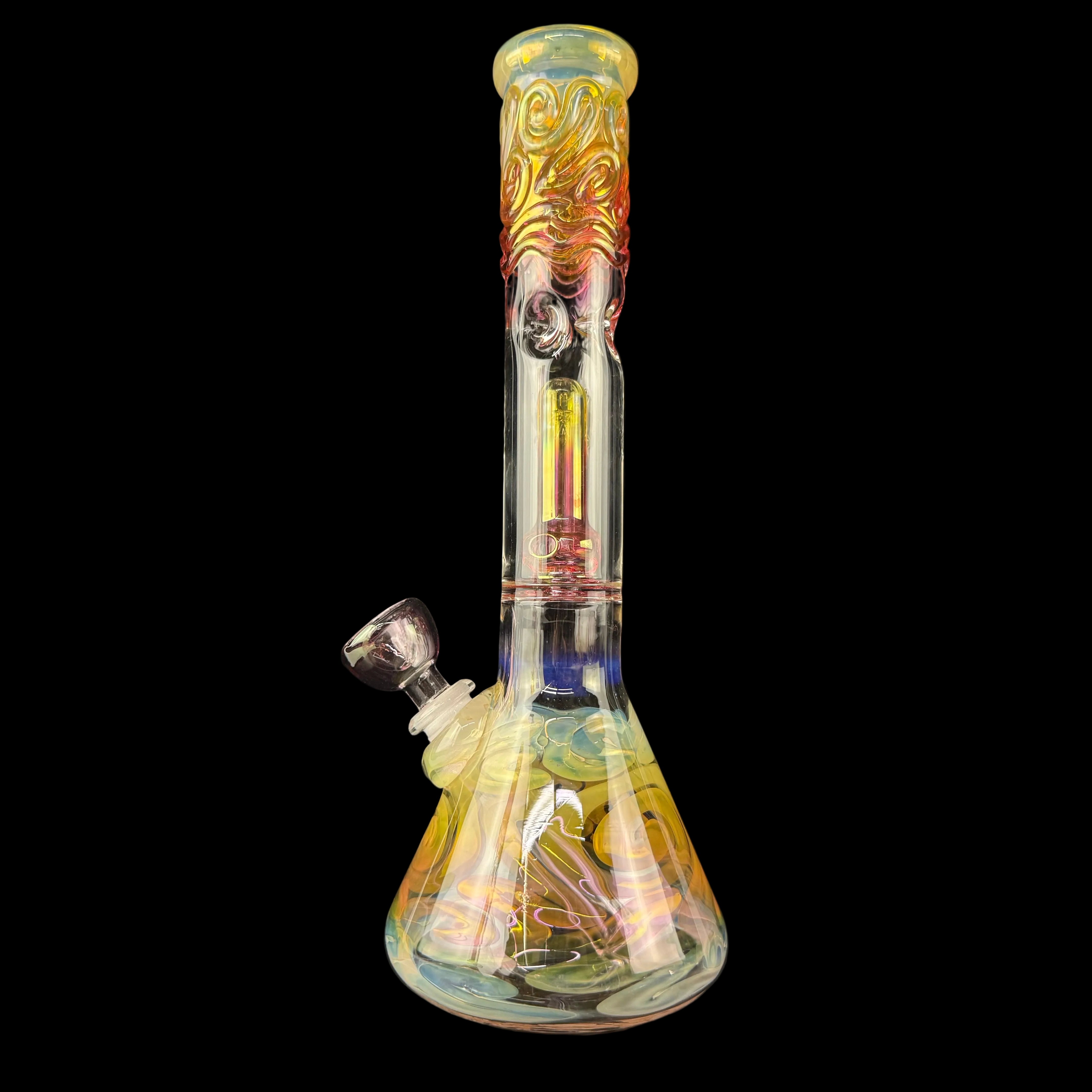 Gold Fume Double Perc Worked 38mm Beaker Waterpipe by Mary Jane's Glass