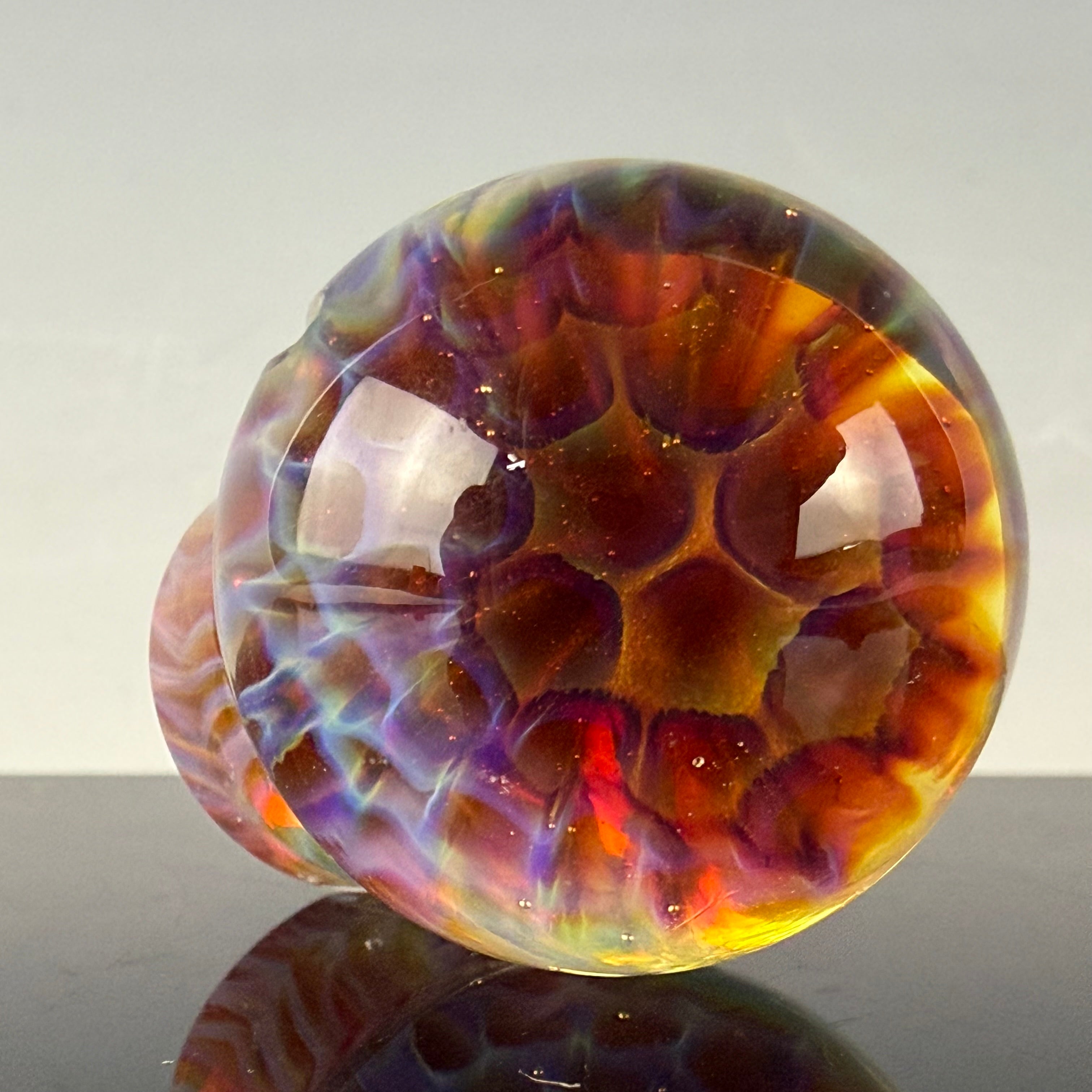 "Amber Purple" Honeycomb Implosion Glass Marble Spinner Cap by One Trick Pony