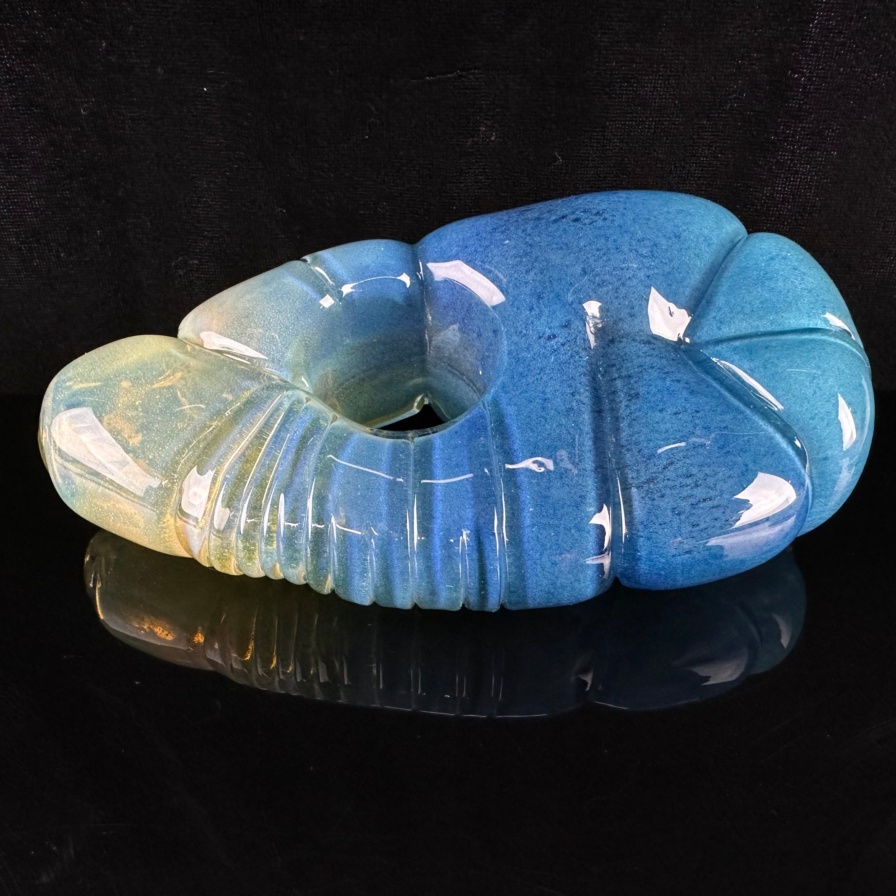 "Aqua, Cobalt, Yellow" Artifact Handpipe by Shaggy