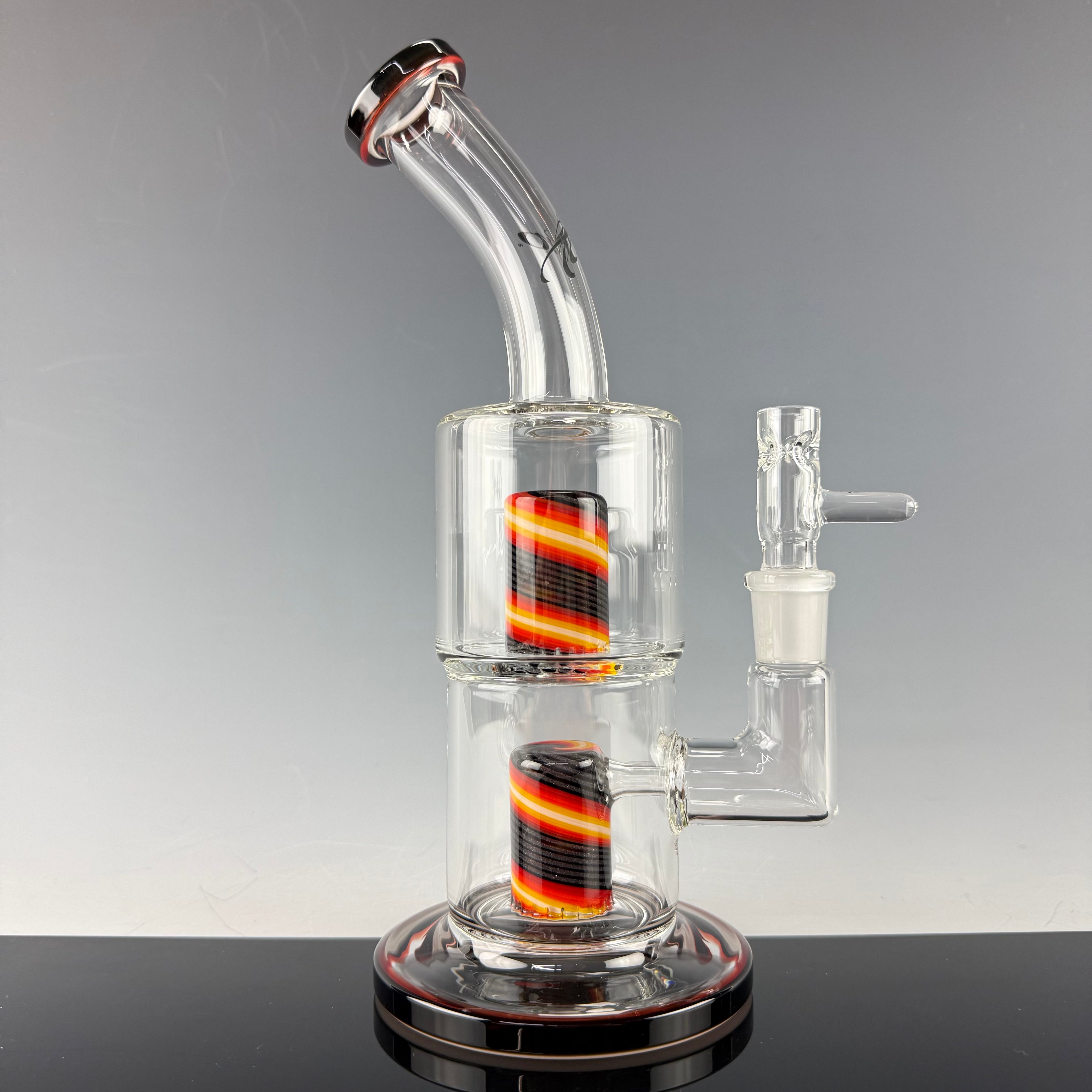 "Black, Red, White" (Colored Foot & Mouthpiece) W/ Linework Double Froth by Toro Glass