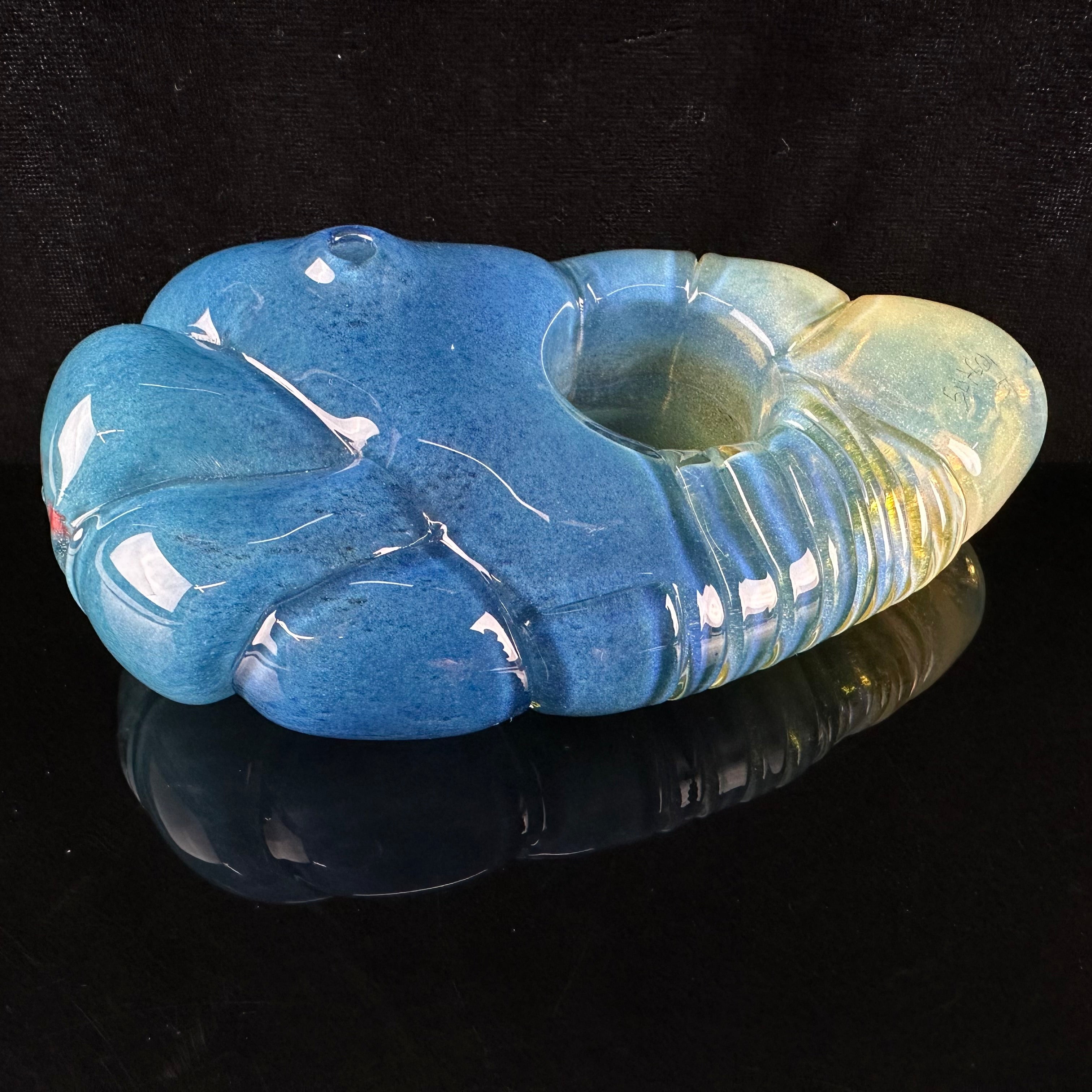 "Aqua, Cobalt, Yellow" Artifact Handpipe by Shaggy
