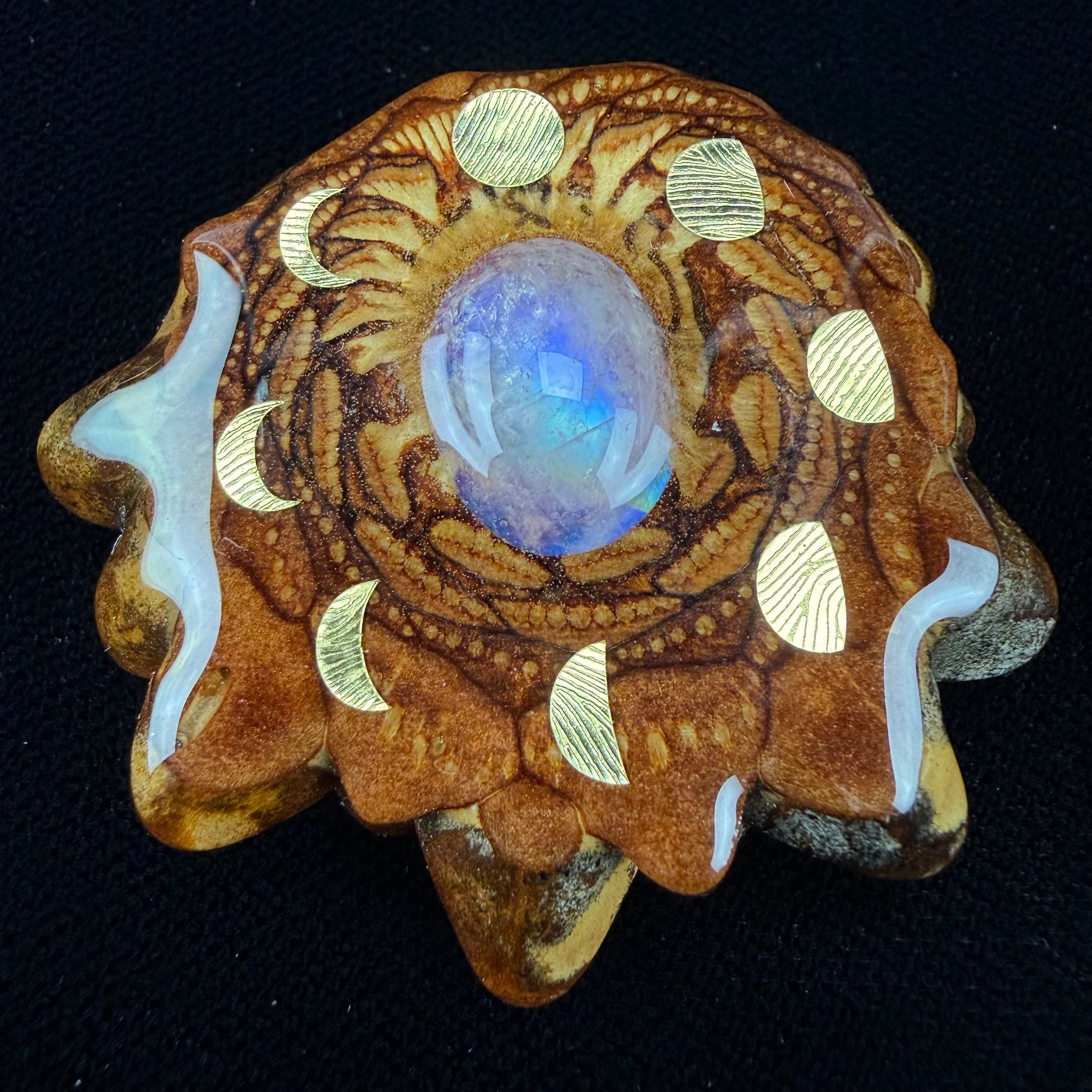 Moonstone W/ Gold Moon Cycle Pendant by Third Eye Pinecones