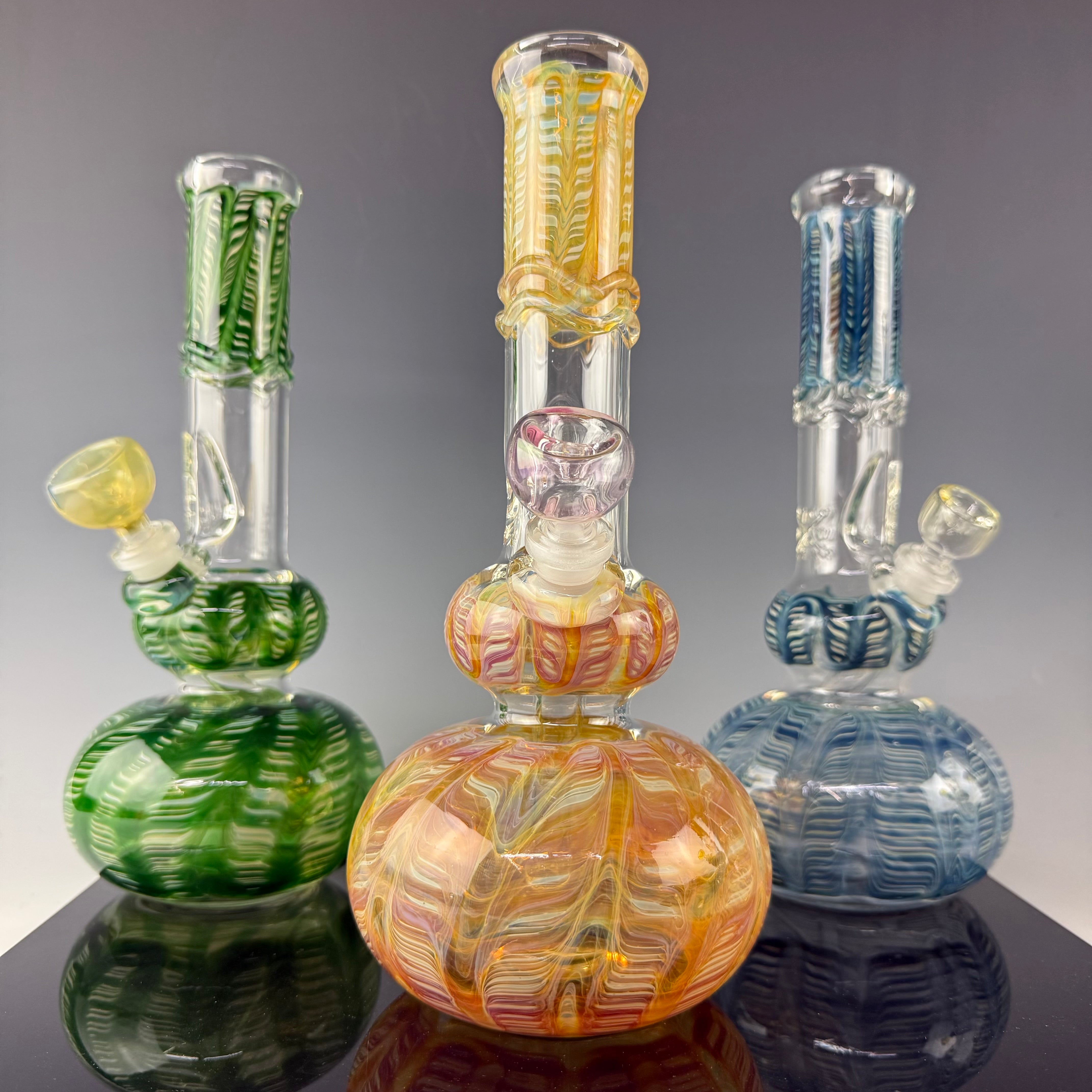 Wrap & Rake 38mm Double Bubble Waterpipe by Mary Jane's Glass
