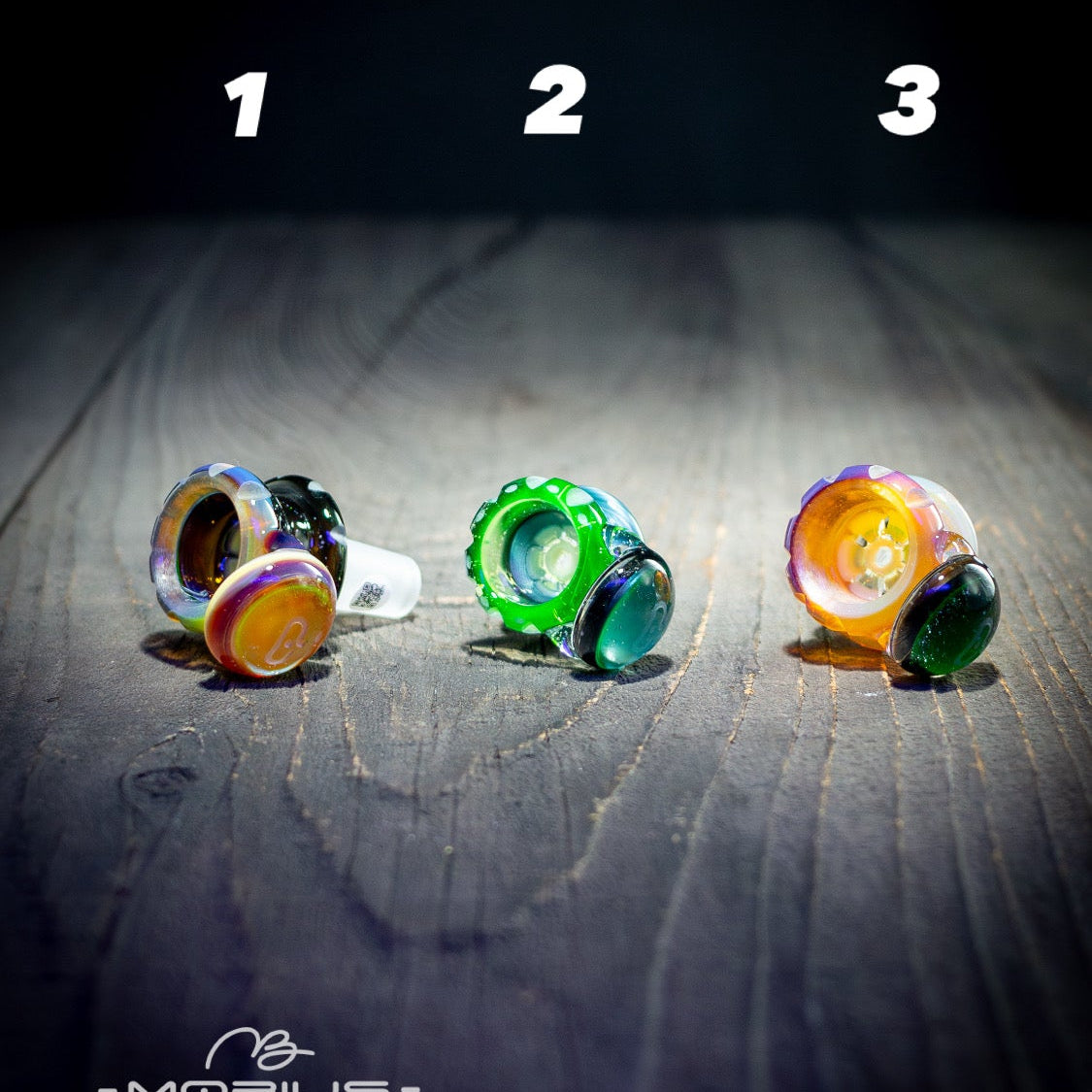 Coldworked 14mm "Elements" Color Multi-hole Slide by Mobius Glass