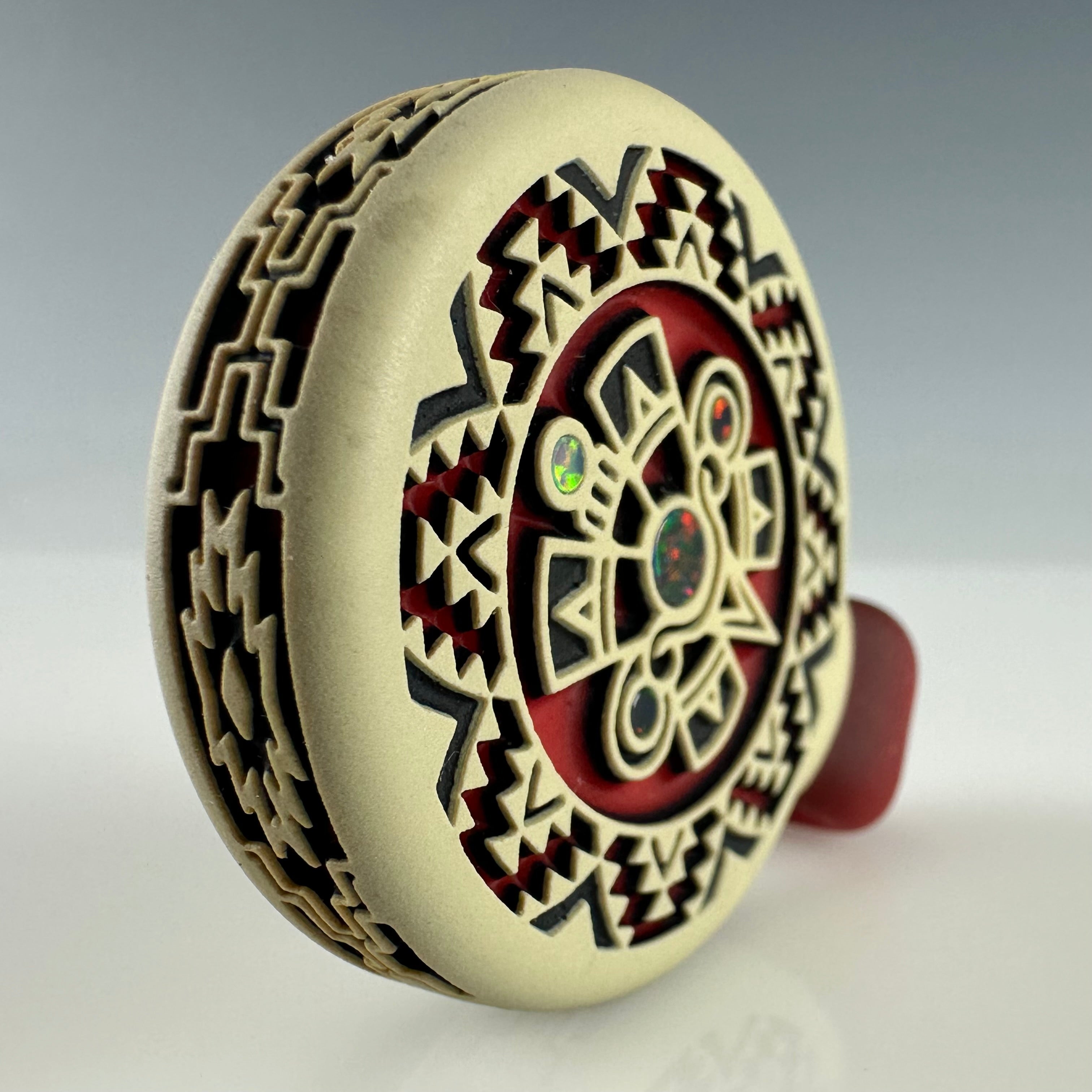 "Nahui Ollin" Sandblasted Pendant by GlassMaze