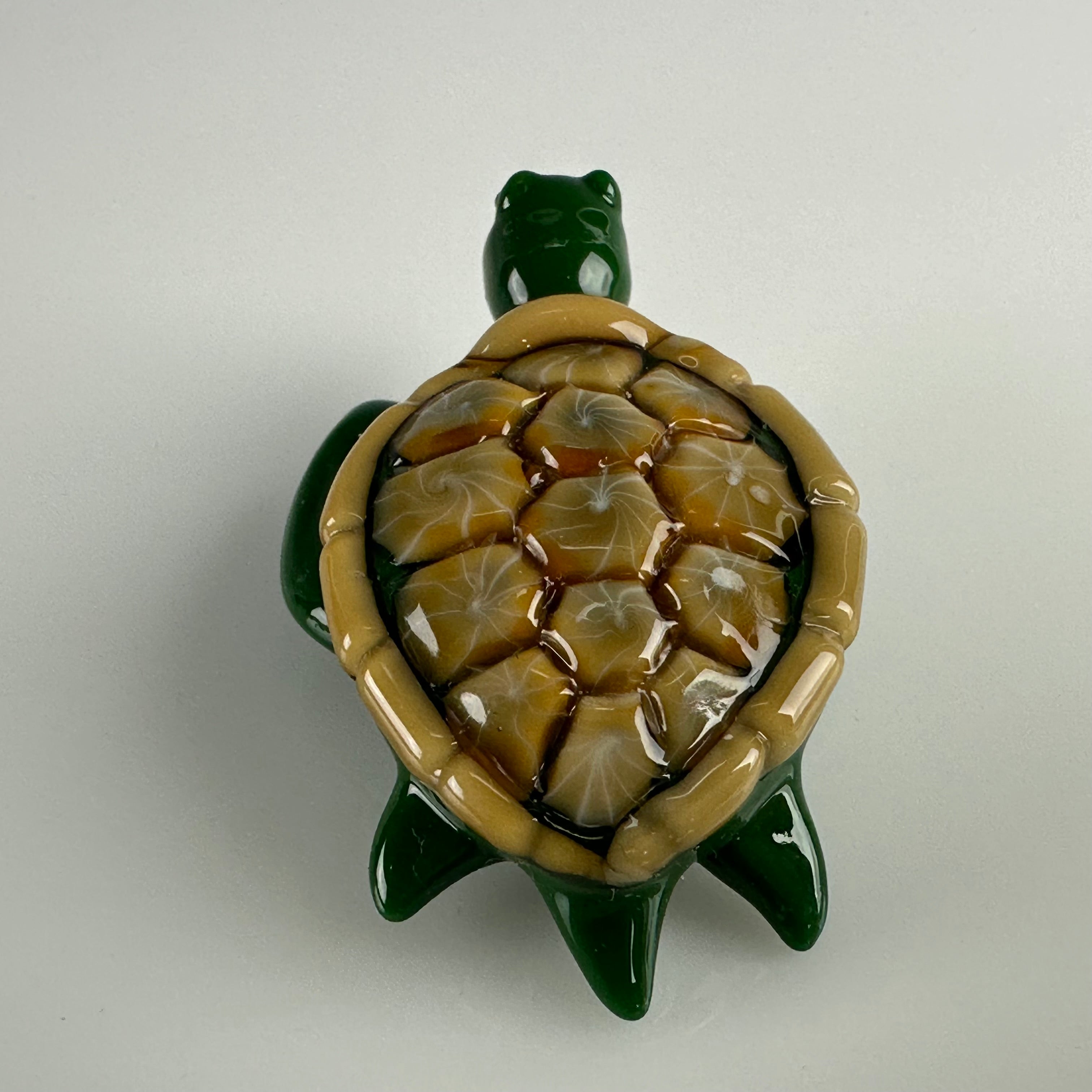 Forrest Green & Caramel Sea Turtle Pendant by Turtle Time Glass