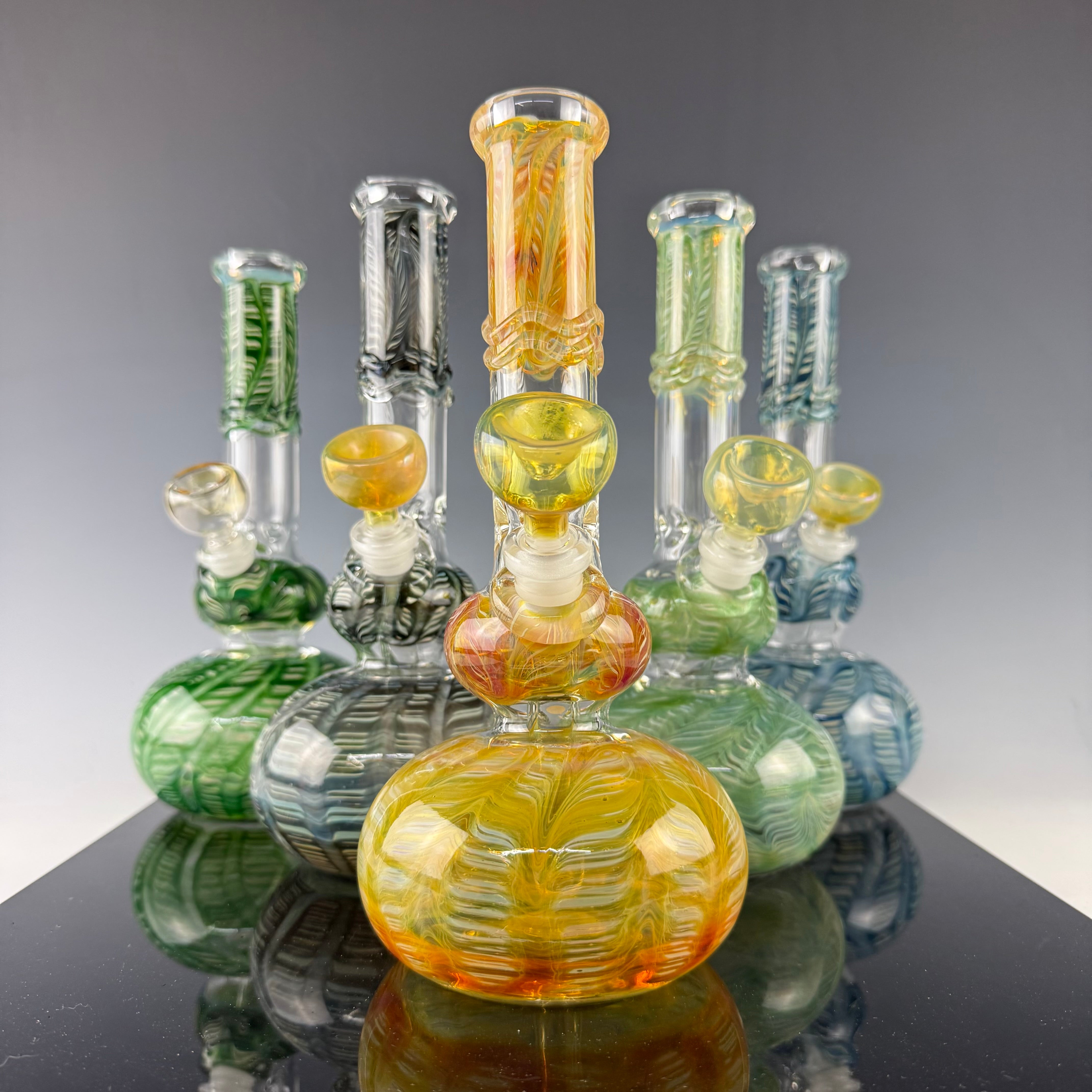 Wrap & Rake 32mm Double Bubble Waterpipe by Mary Jane's Glass