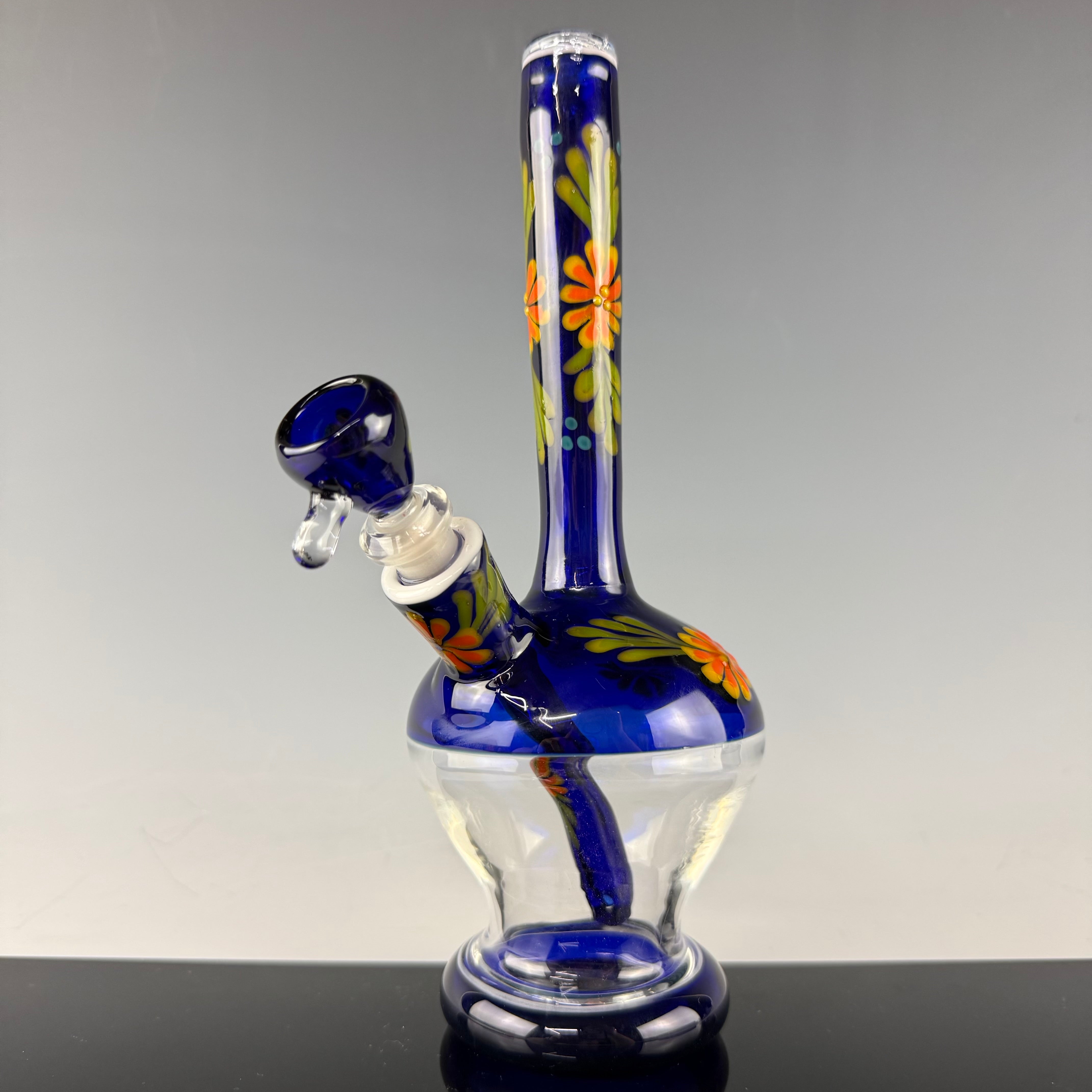 Cobalt "Floral" Flask by Sarita Glass