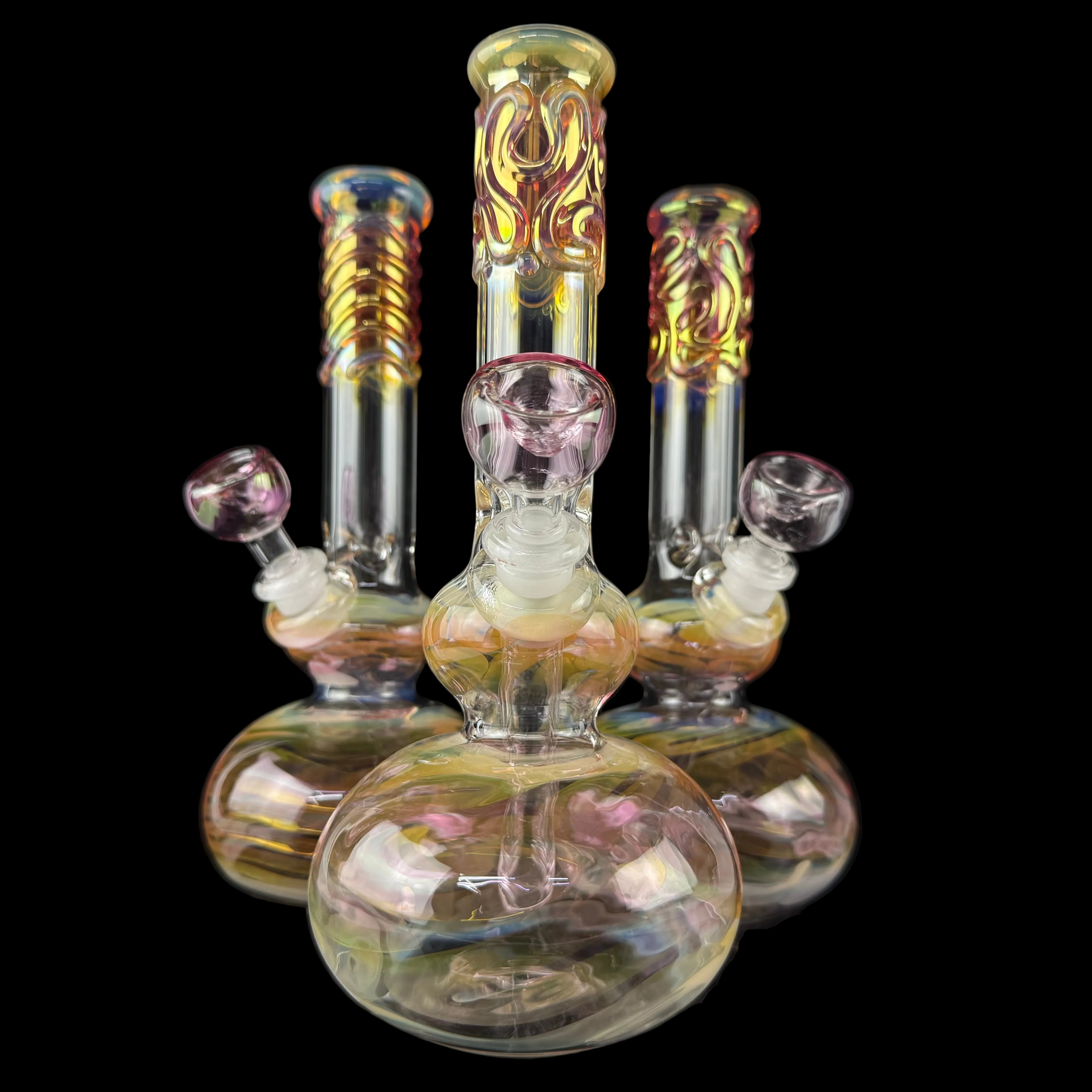 Gold Fumed 32mm Double Bubble Waterpipe by Mary Jane's Glass