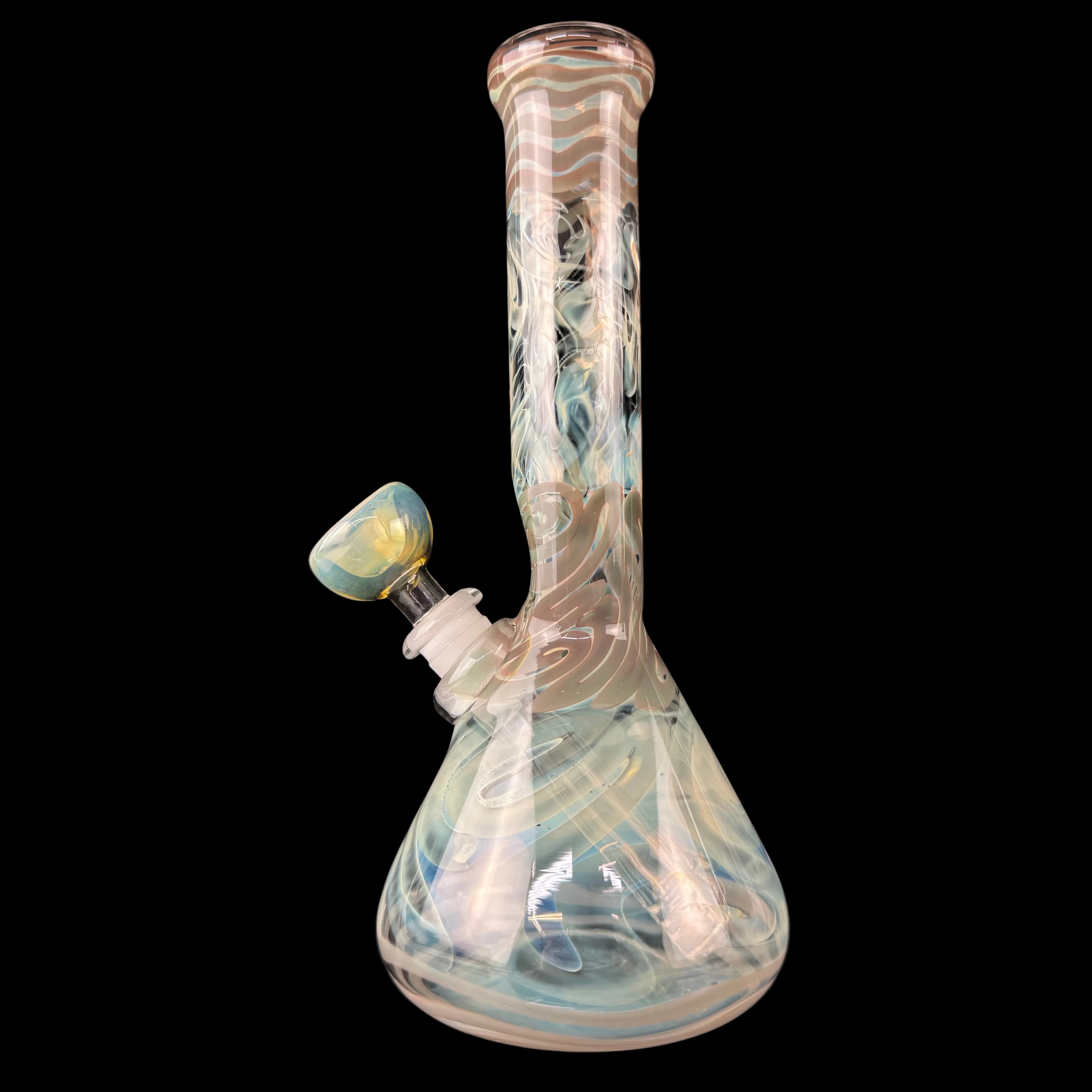 Fume + Color Surface Worked 32mm Waterpipe by Mary Jane's Glass
