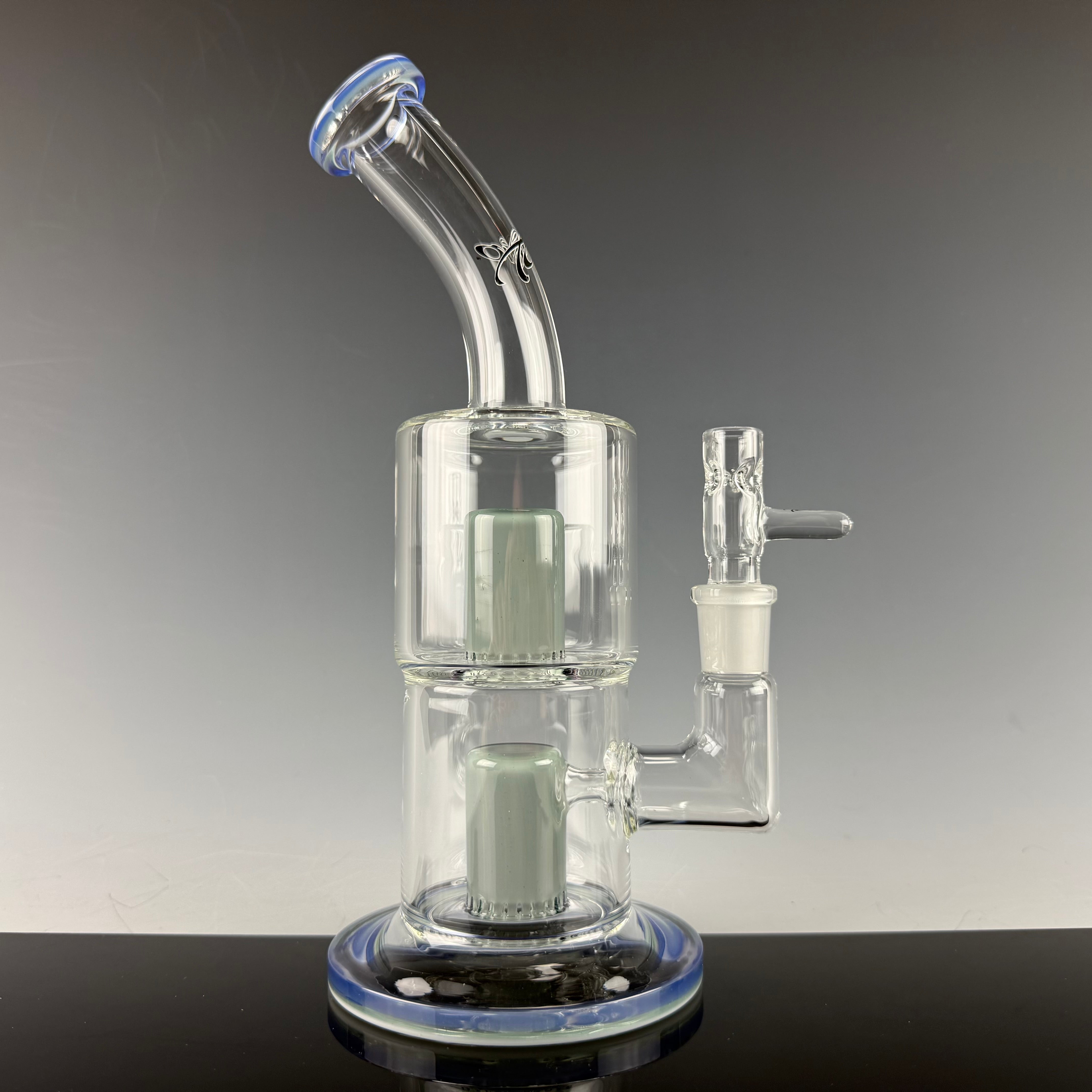 "Blue & Green" (Colored Foot & Mouthpiece) Double Froth by Toro Glass