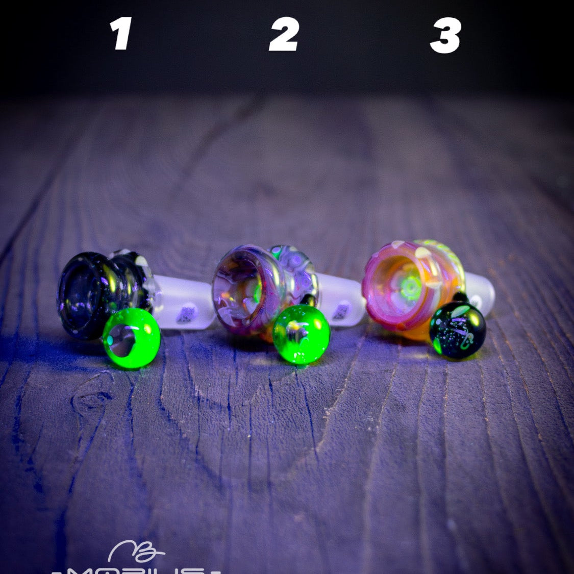 "Coldworked" 19mm "Elements" Color Multi-hole Slide by Mobius Glass