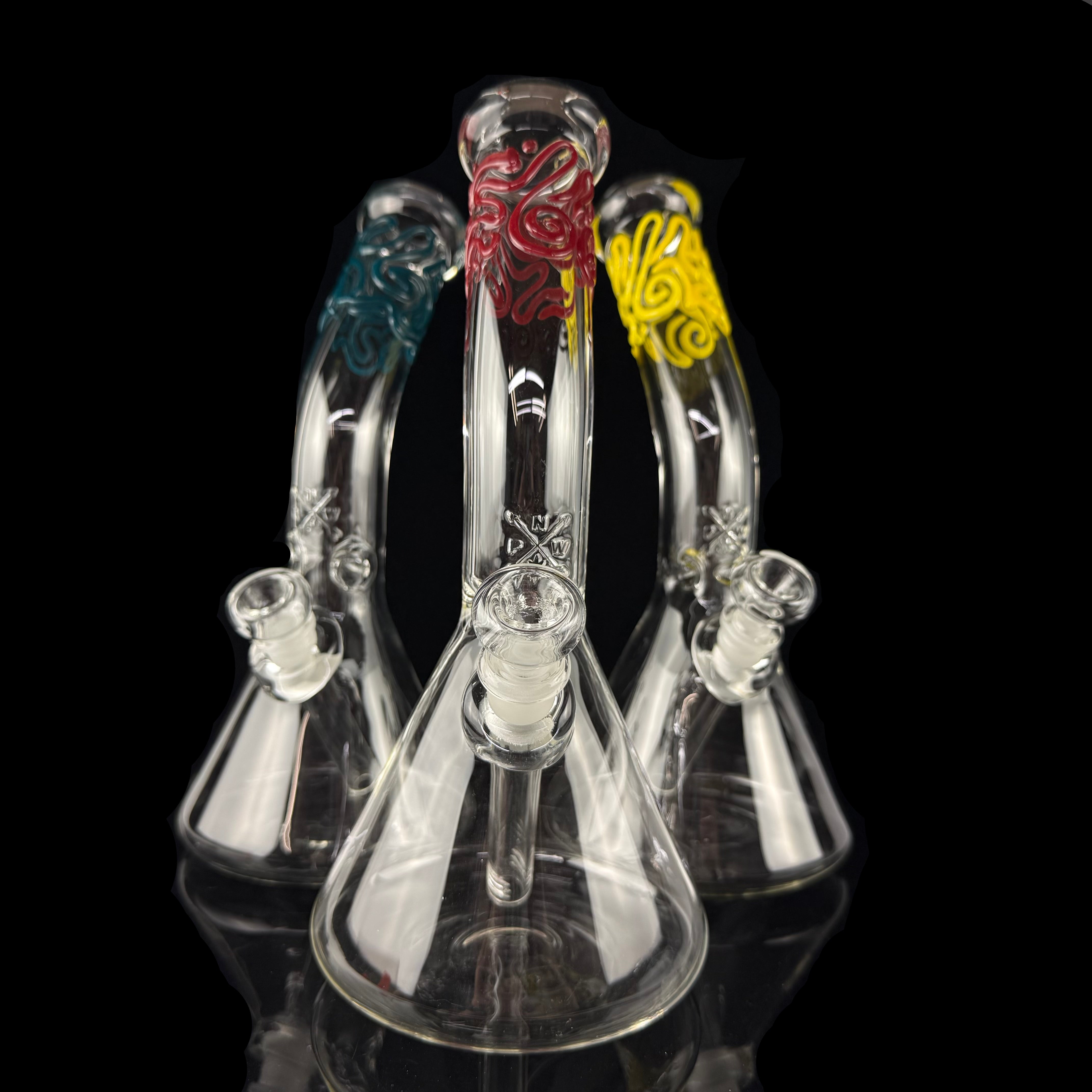 Worked Top 38mm Bent Neck Beaker Waterpipe by Mary Jane's Glass