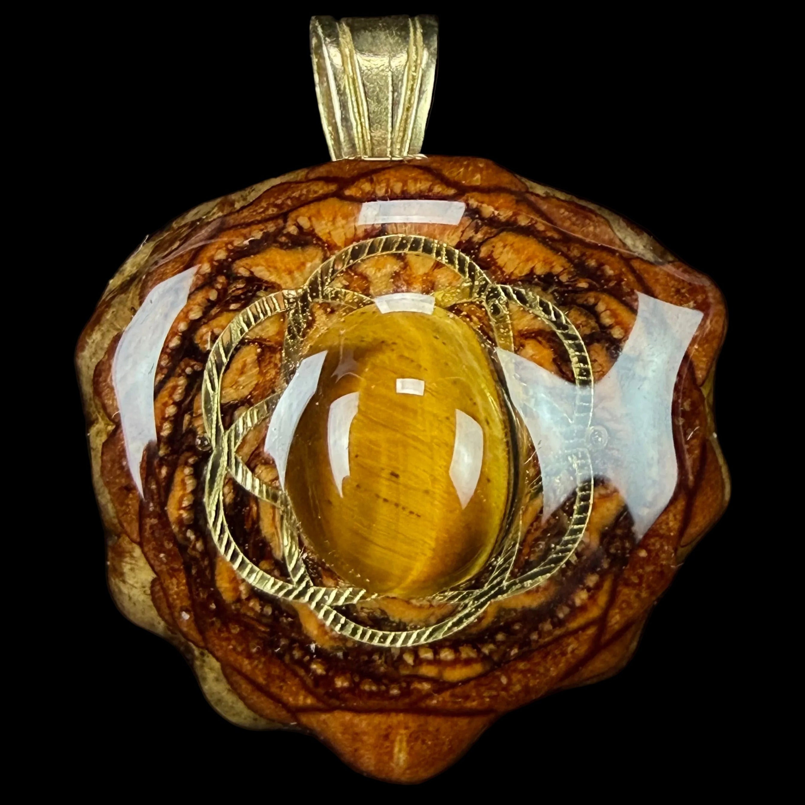 *Mini* Yellow Tiger's Eye W/ Gold SOL Pendant by Third Eye Pinecones