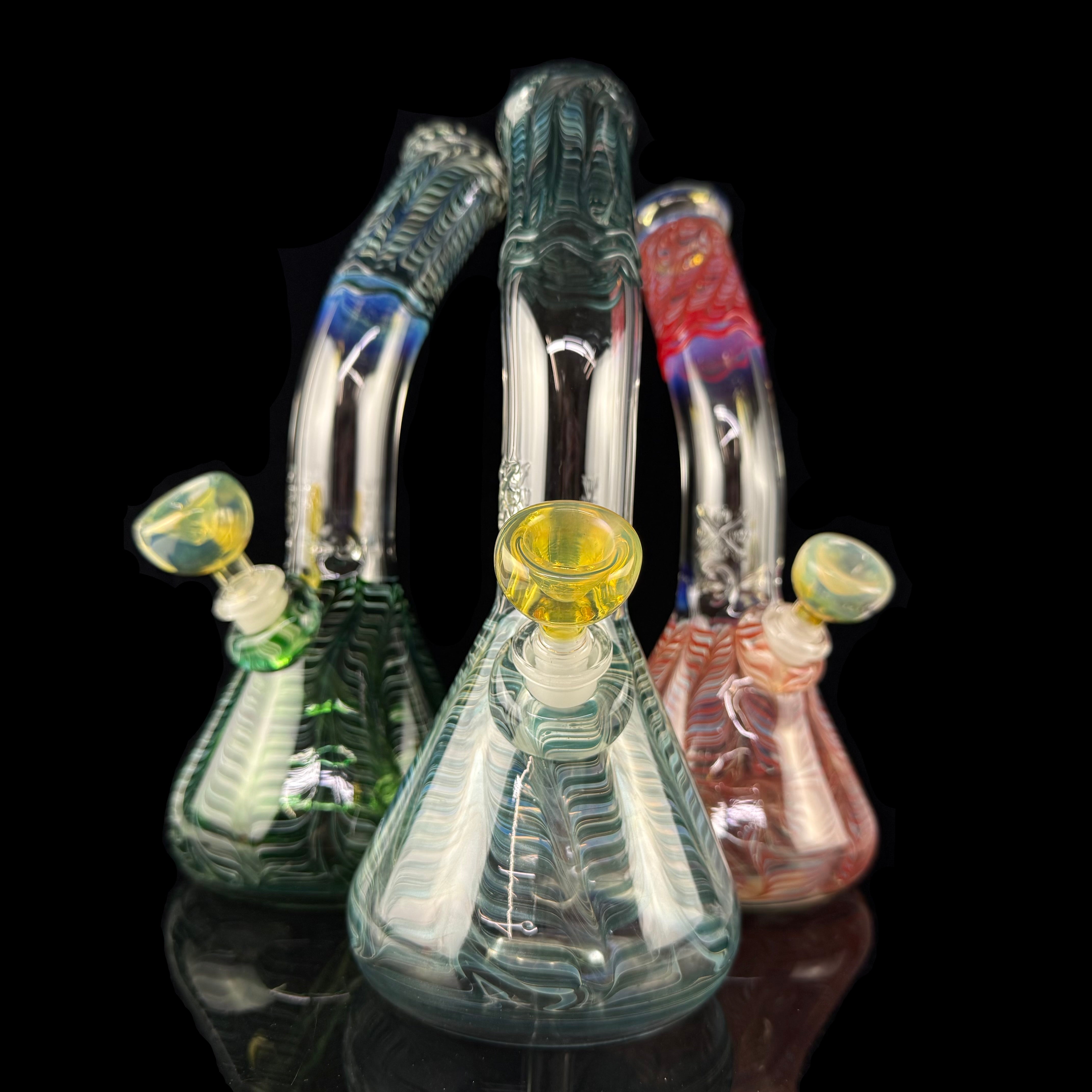Wrap & Rake 38mm Bent Neck Beaker Waterpipe by Mary Jane's Glass