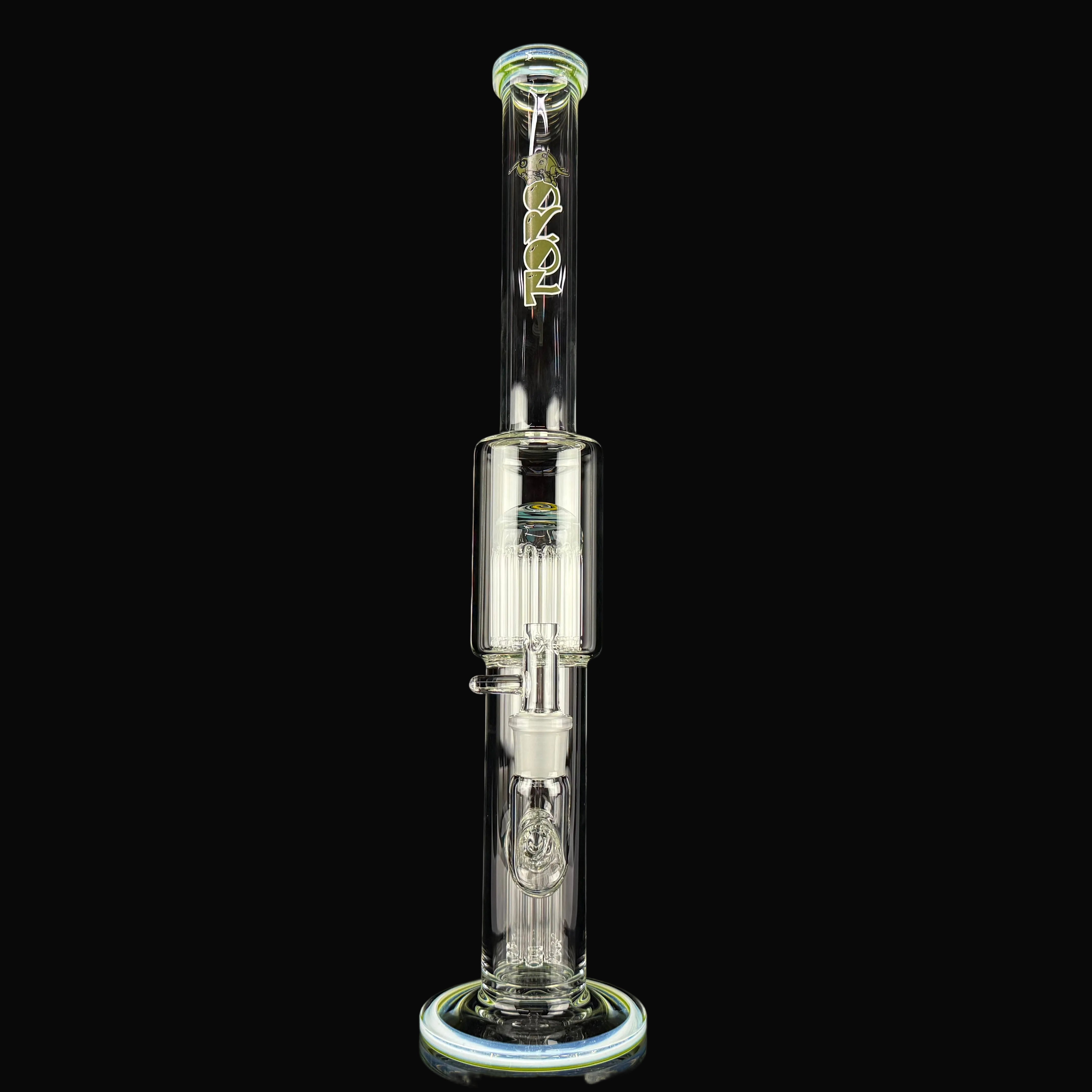 "White & Green Sparkle" (Worked) 7/13 Waterpipe by Toro Glass