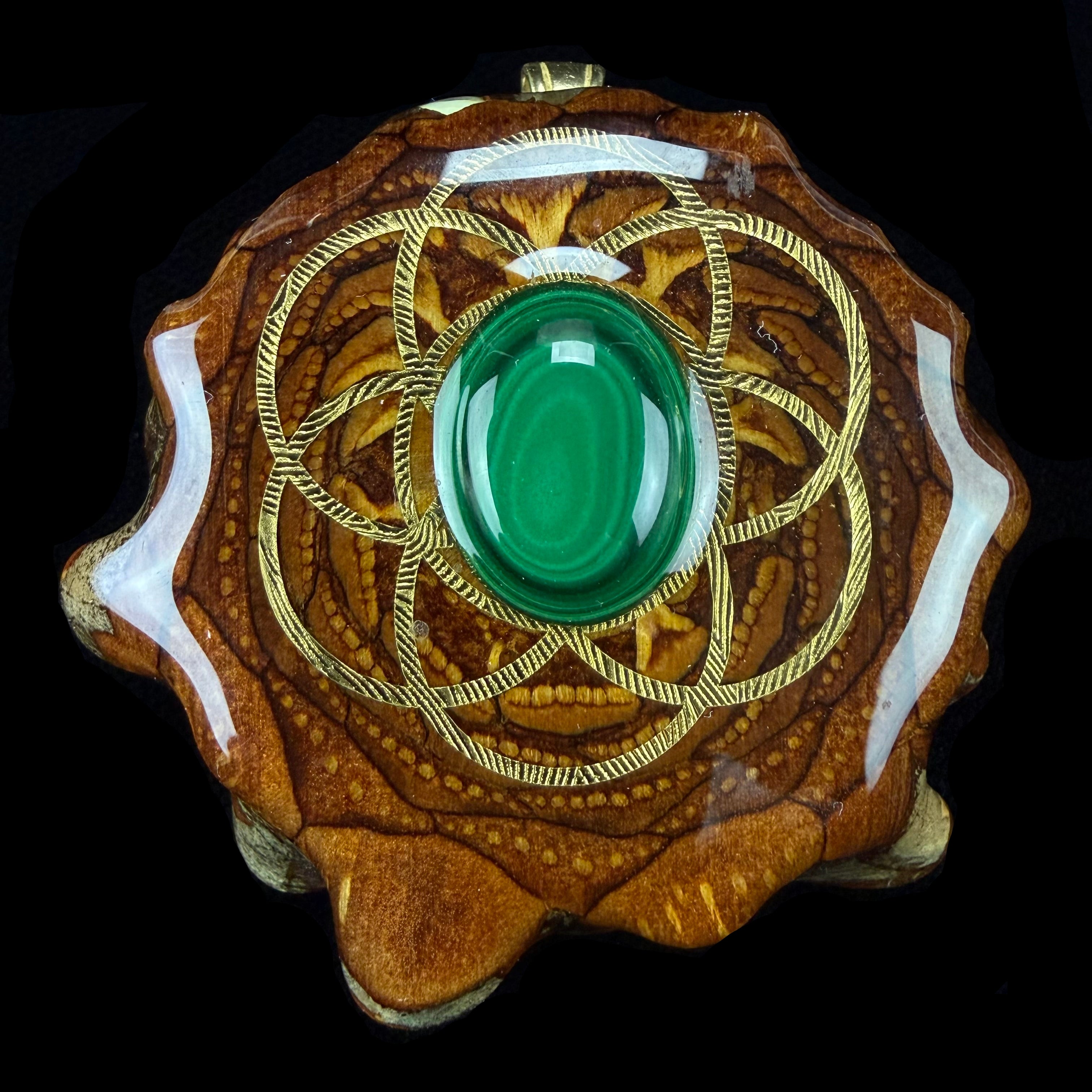 Malachite W/ Gold SOL Pendant by Third Eye Pinecones