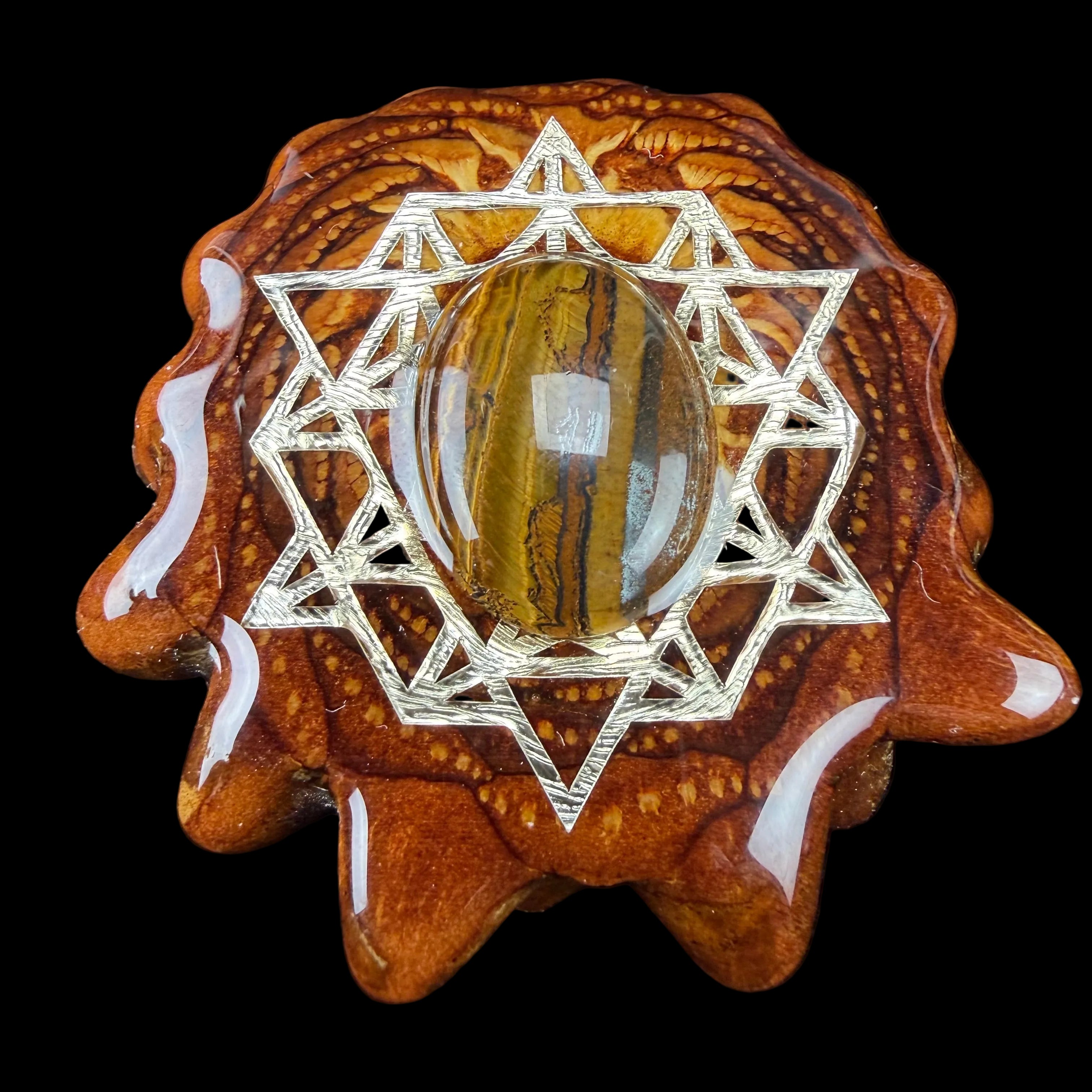 Yellow Tiger's Eye Pendant W/ Silver 62 Star Tetrahedron by Third Eye Pinecones