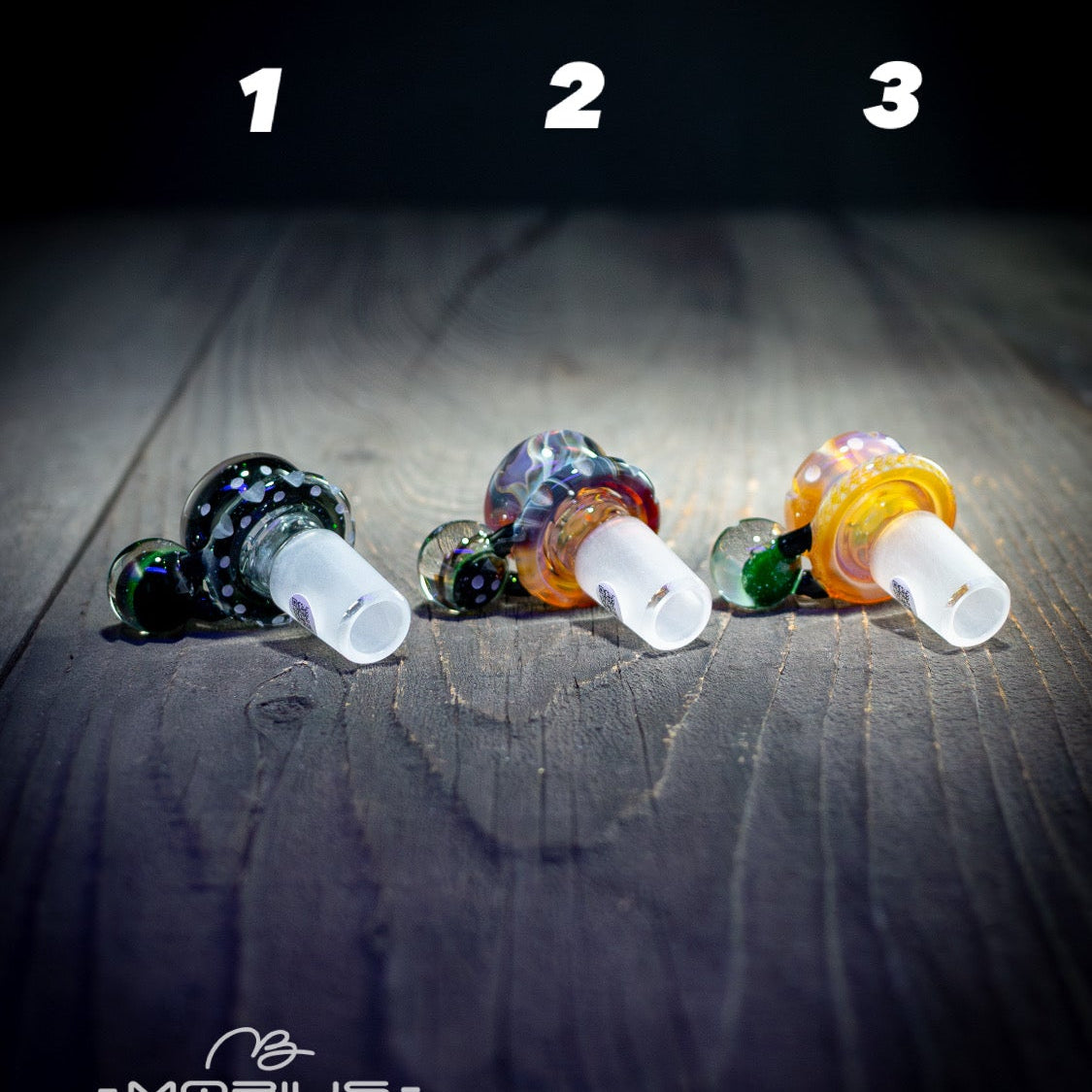 "Coldworked" 19mm "Elements" Color Multi-hole Slide by Mobius Glass