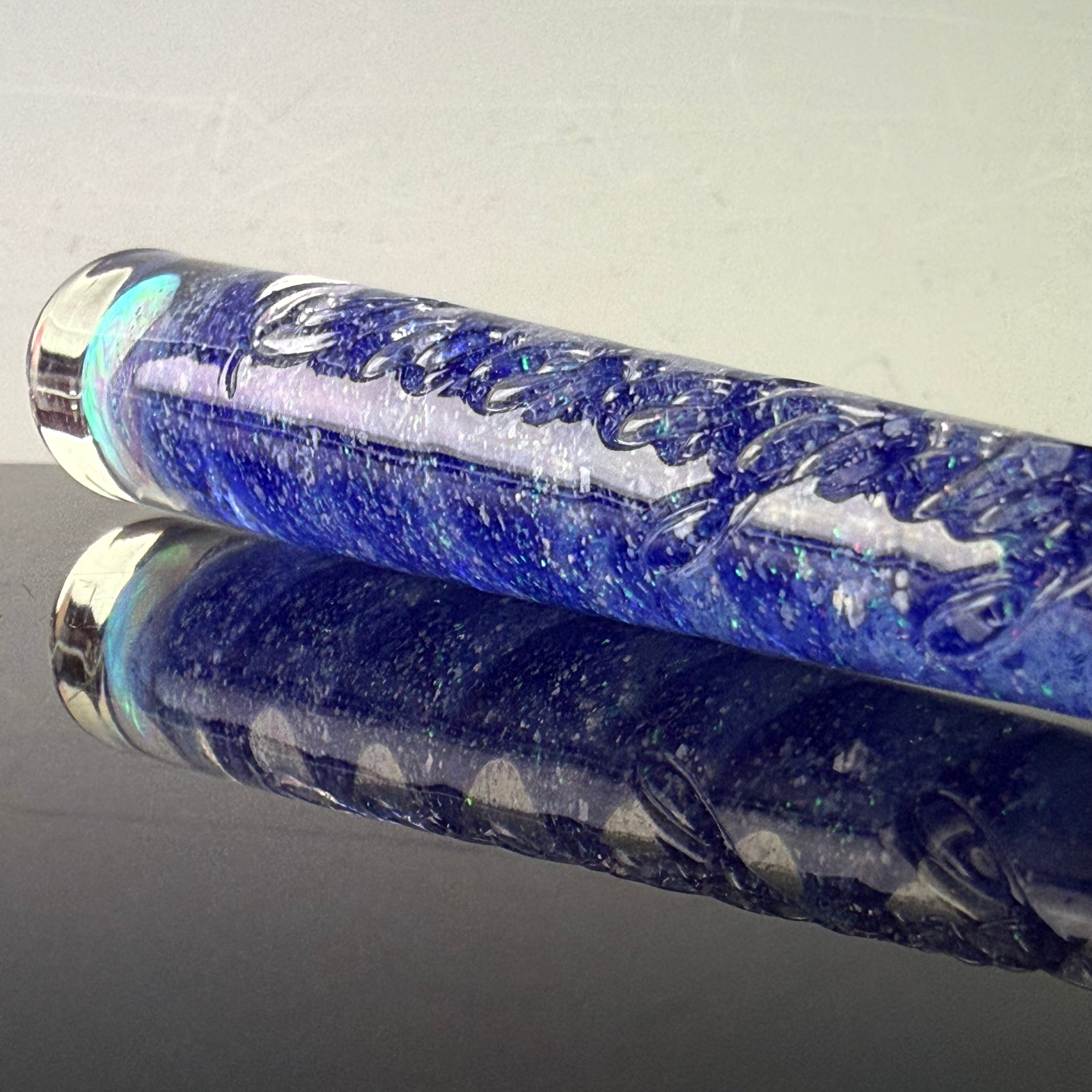 "Crushed Opal over Blue Cheese" Opal Encased Bowl Poker by Sovereignty Glass