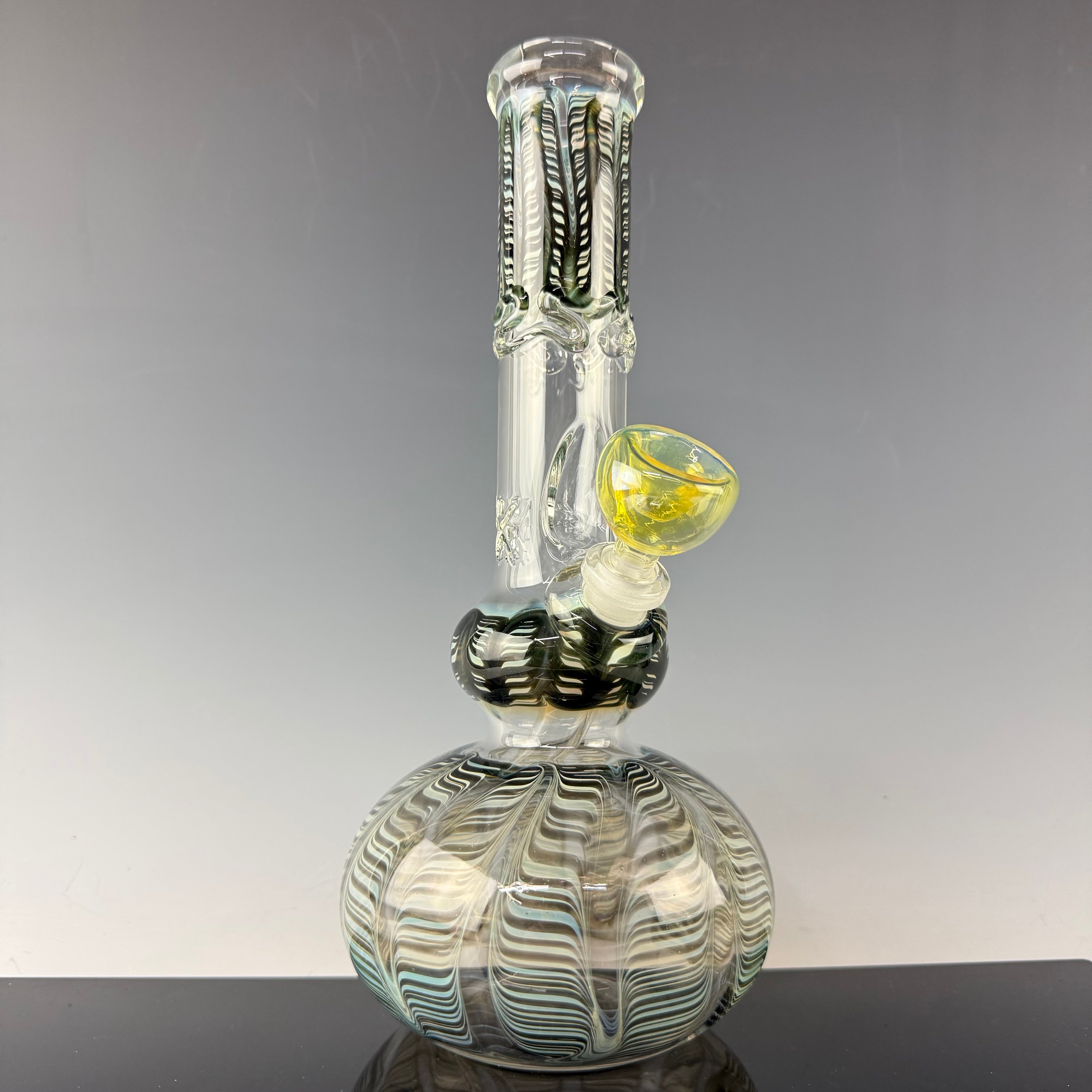 Wrap & Rake 38mm Double Bubble Waterpipe by Mary Jane's Glass
