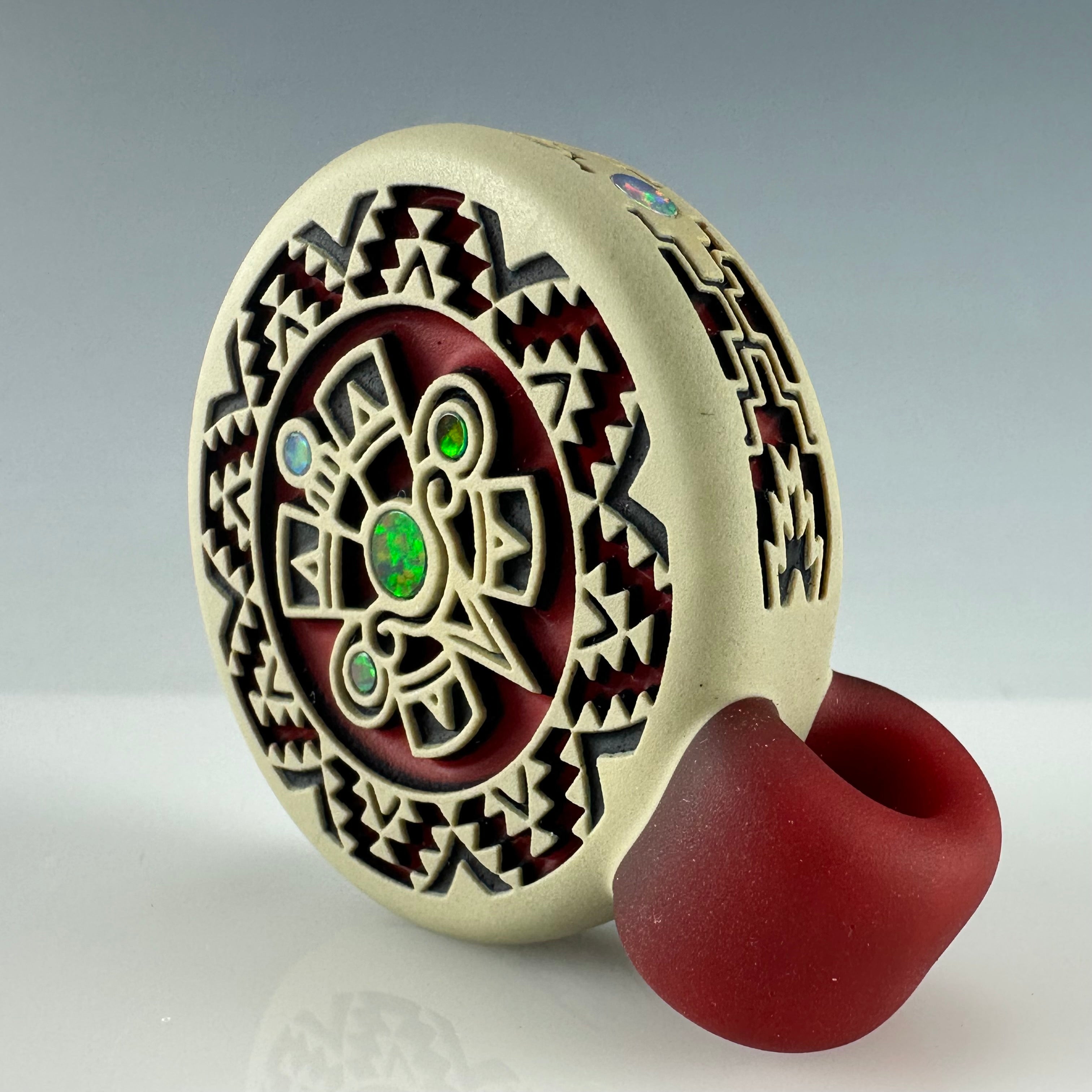 "Nahui Ollin" Sandblasted Pendant by GlassMaze