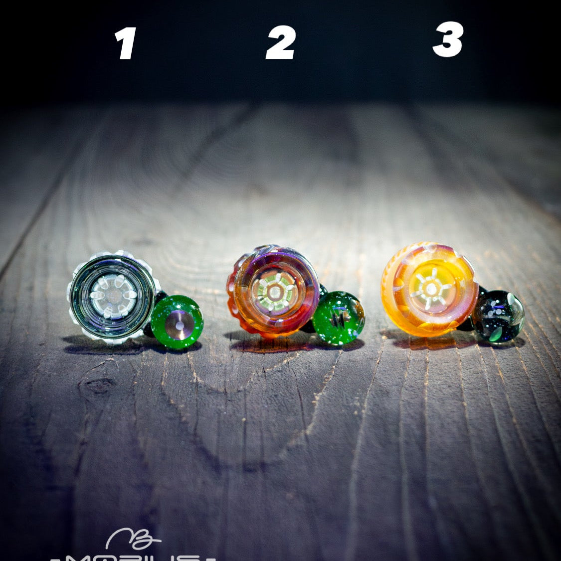 "Coldworked" 19mm "Elements" Color Multi-hole Slide by Mobius Glass
