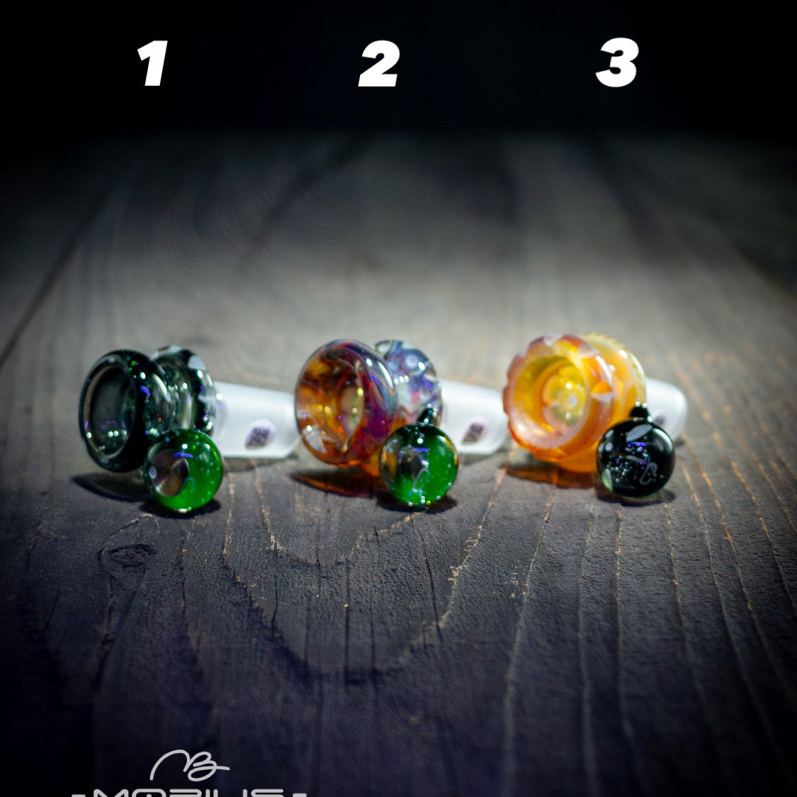 "Coldworked" 19mm "Elements" Color Multi-hole Slide by Mobius Glass