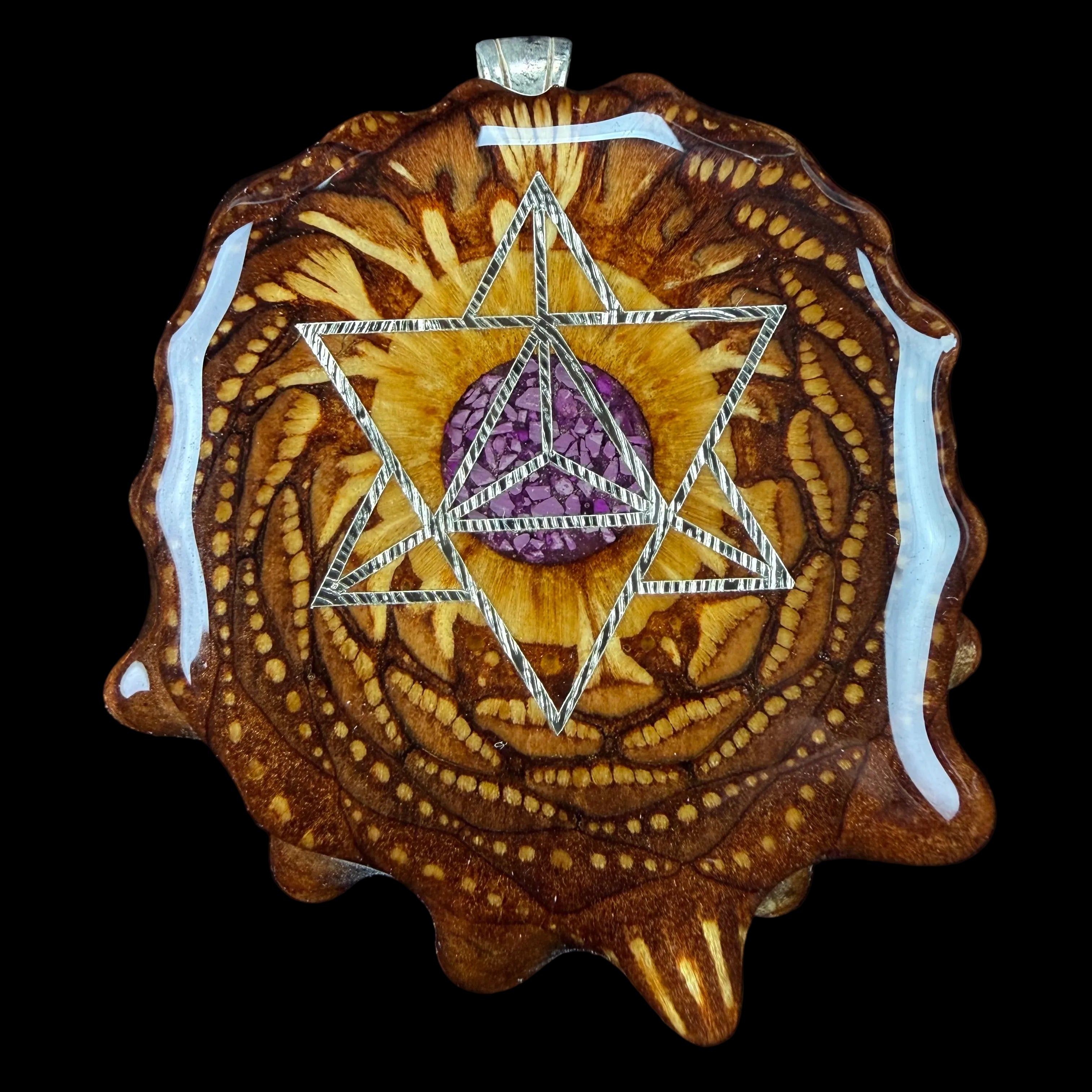 Crushed Sugalite (Glow) W/ Silver Merkaba Pendant by Third Eye Pinecones