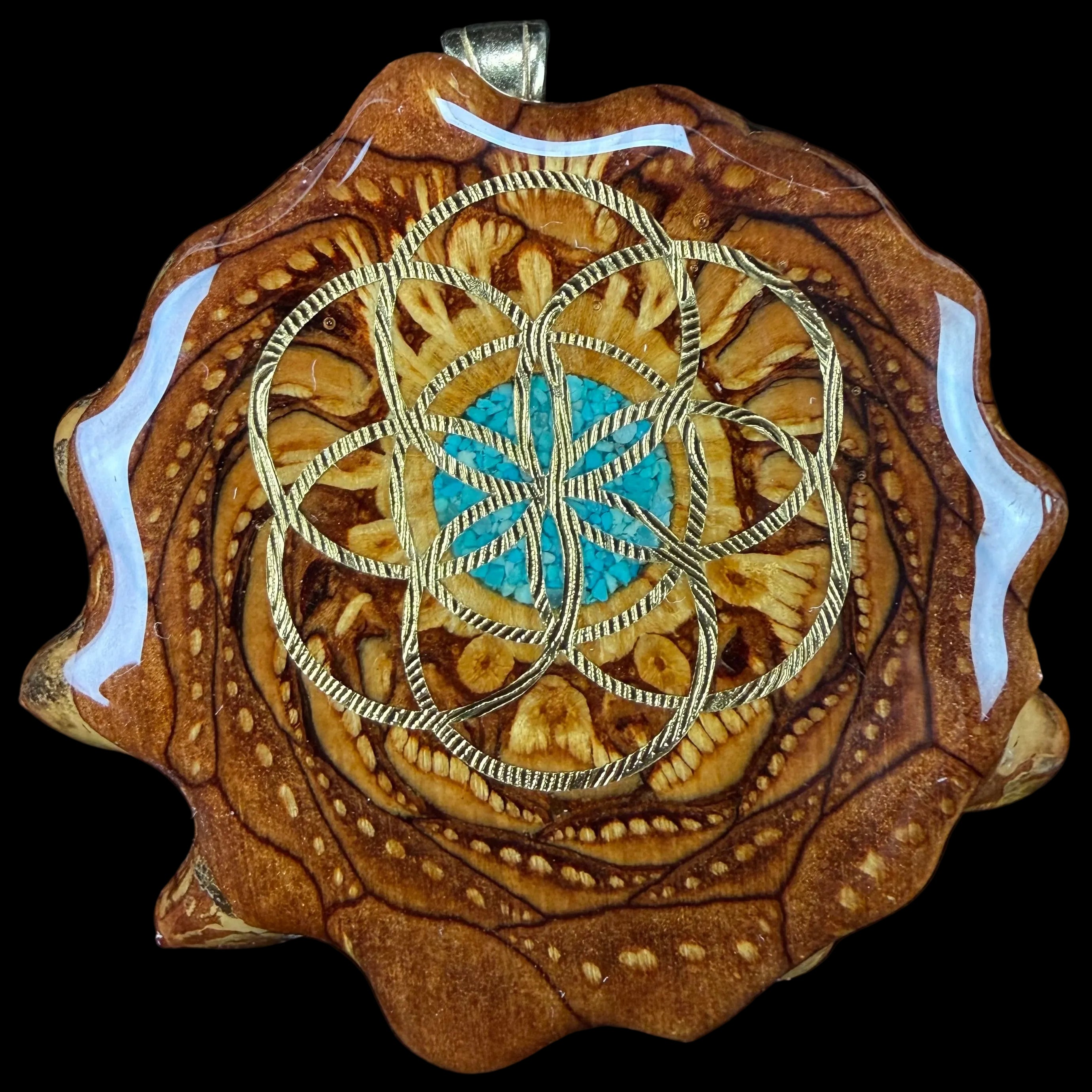 Crushed Turquiose (Glow) W/ Gold SOL Pendant by Third Eye Pinecones