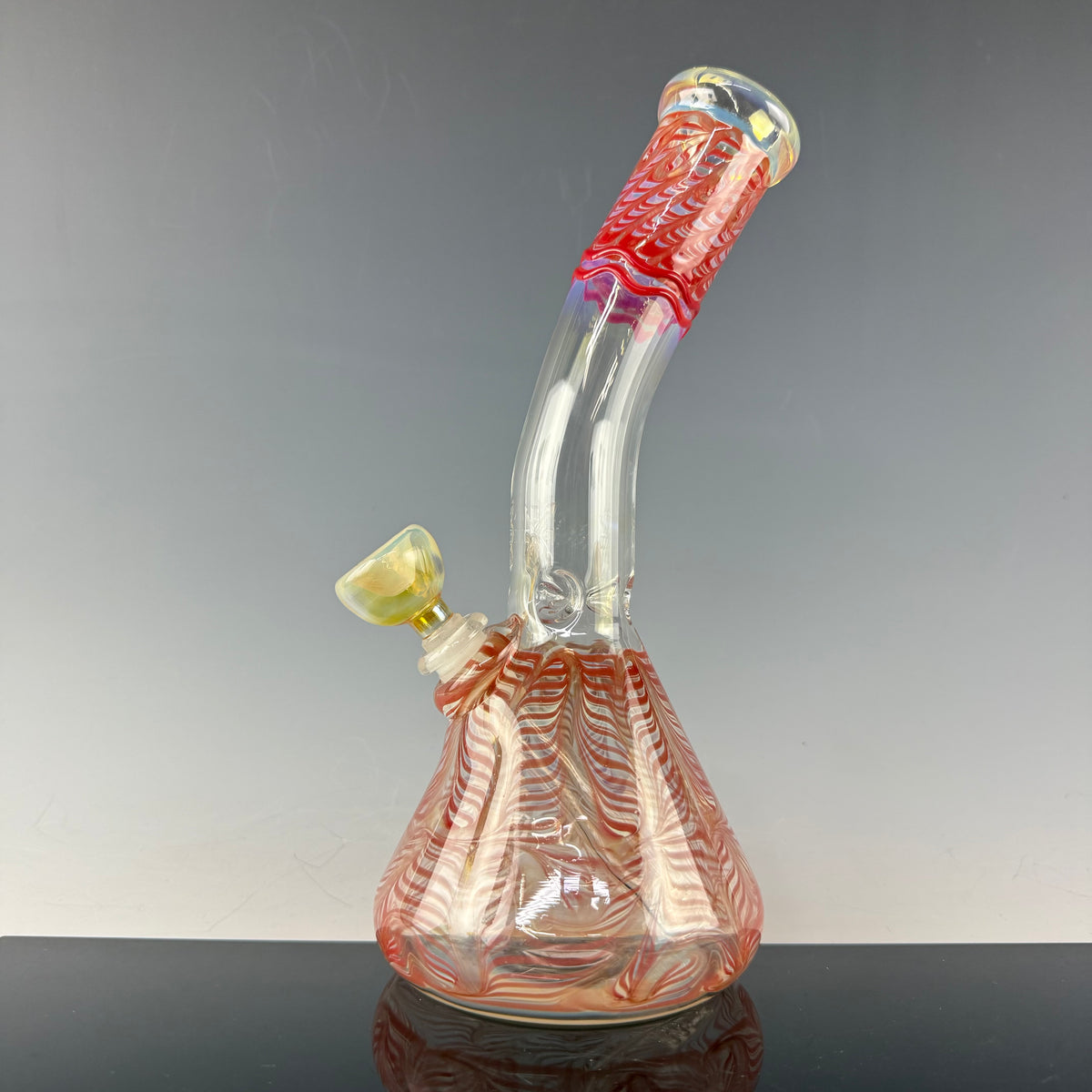Wrap & Rake 38mm Bent Neck Beaker Waterpipe by Mary Jane's Glass