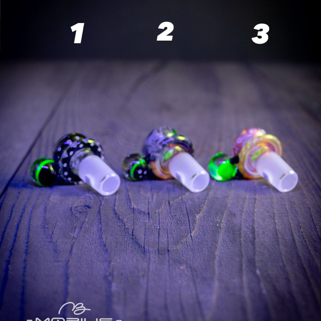 "Coldworked" 19mm "Elements" Color Multi-hole Slide by Mobius Glass