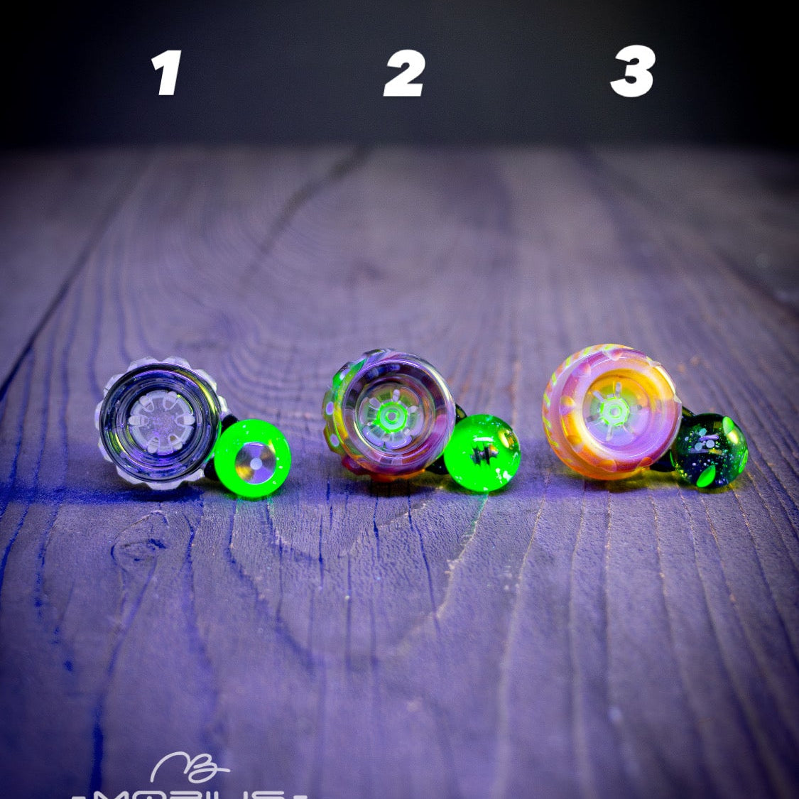 "Coldworked" 19mm "Elements" Color Multi-hole Slide by Mobius Glass