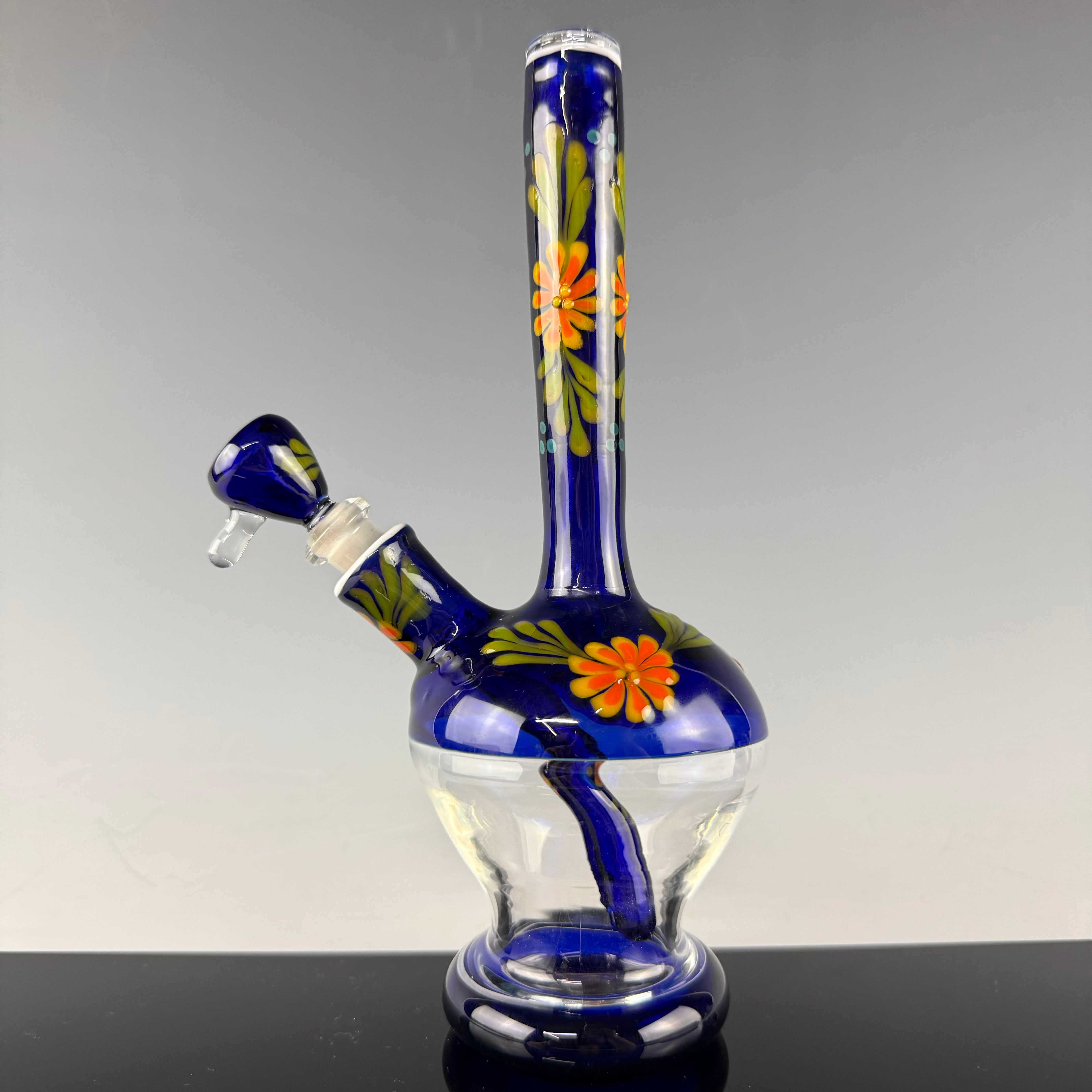 Cobalt "Floral" Flask by Sarita Glass