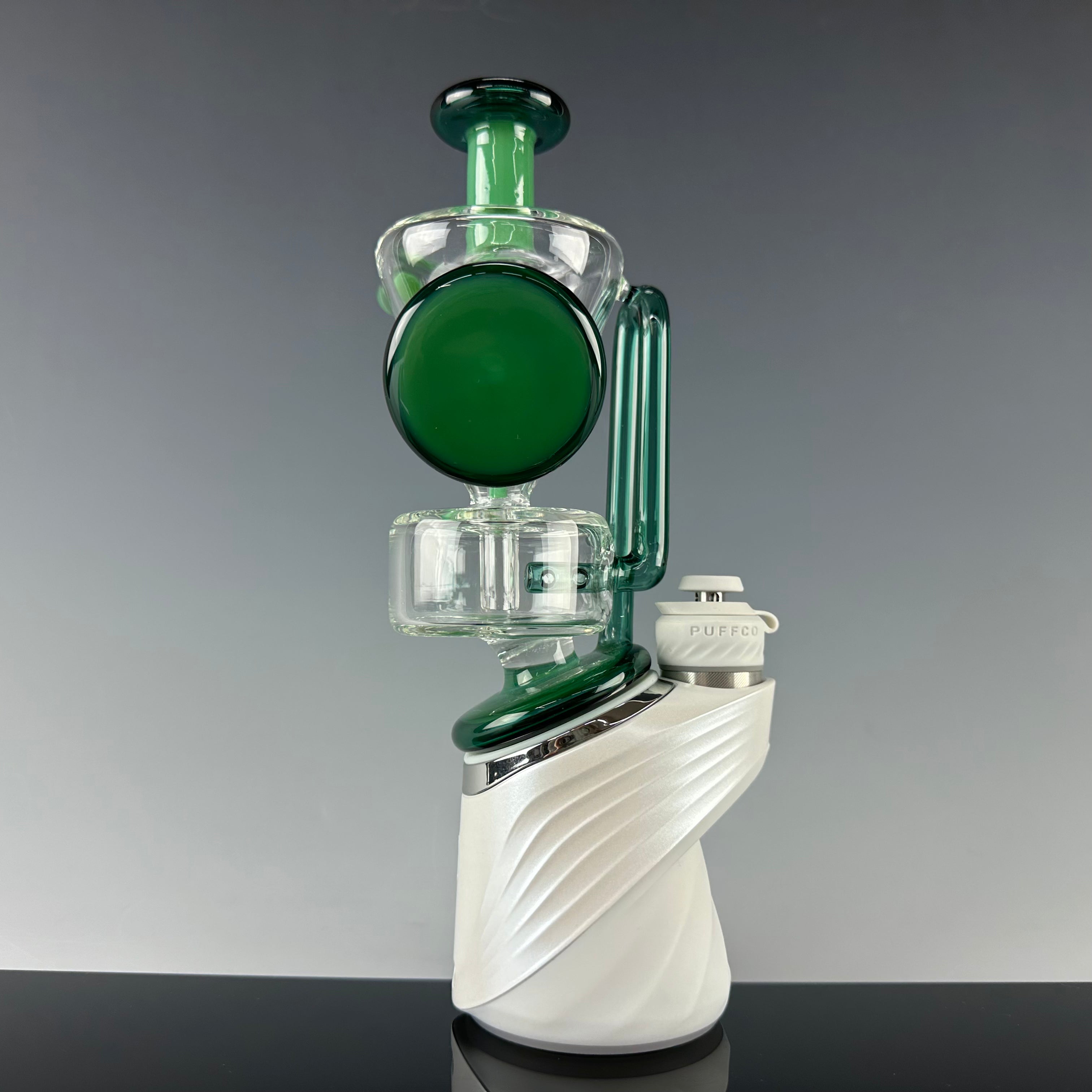 "Jade Green & Transparent Aqua" Disc Spinner Puffco Glass by Rebel Glass