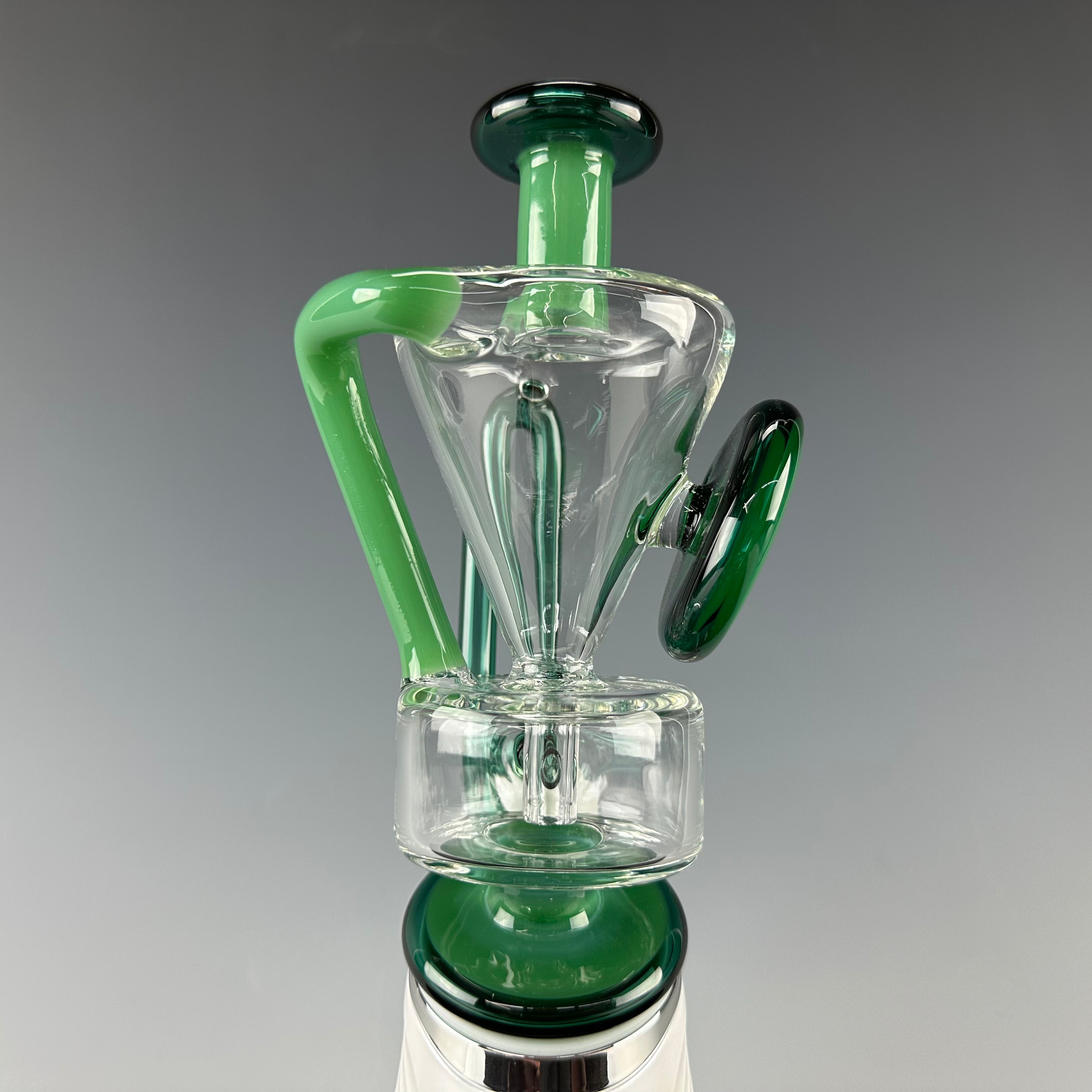 "Jade Green & Transparent Aqua" Disc Spinner Puffco Glass by Rebel Glass
