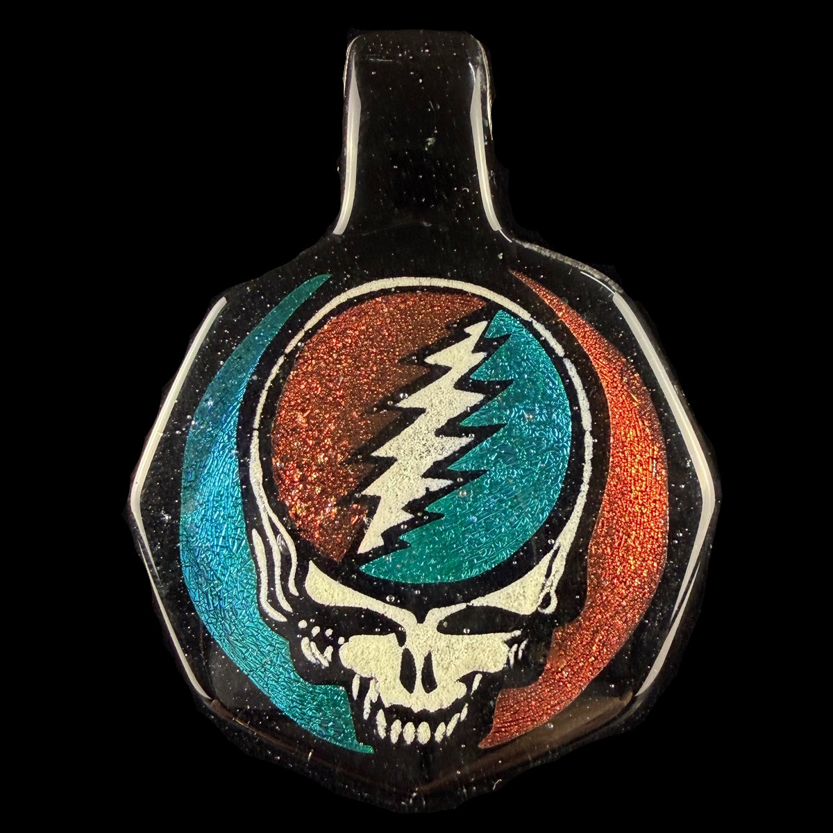 Dichroic "Steal Your Face" Fused Glass Pendant by Darke Vitrum