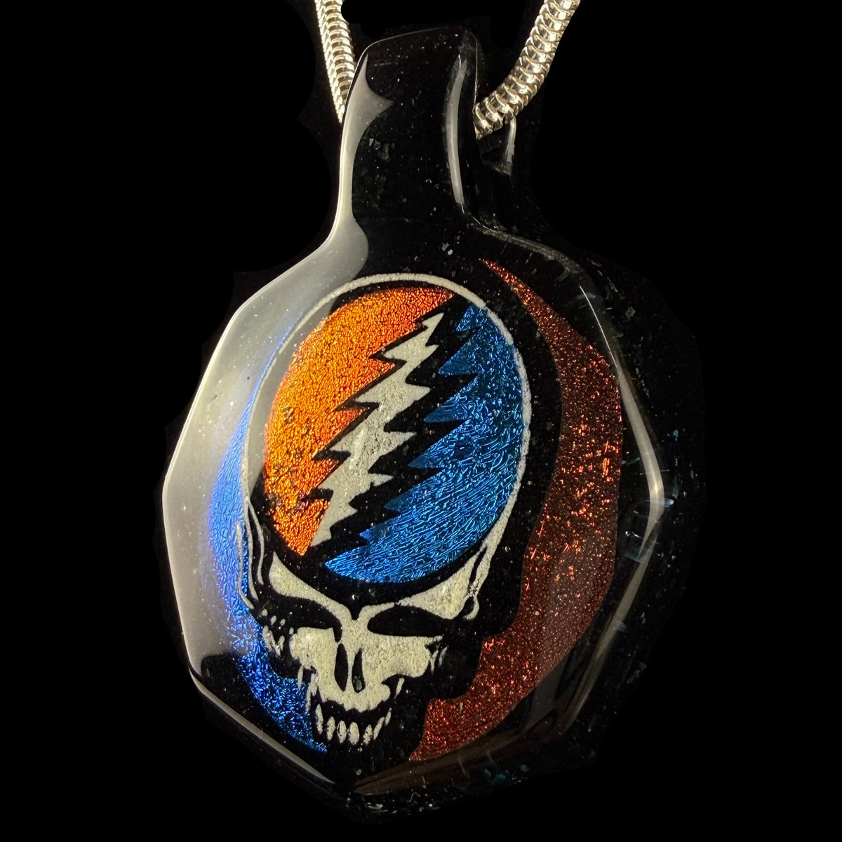 Dichroic "Steal Your Face" Fused Glass Pendant by Darke Vitrum