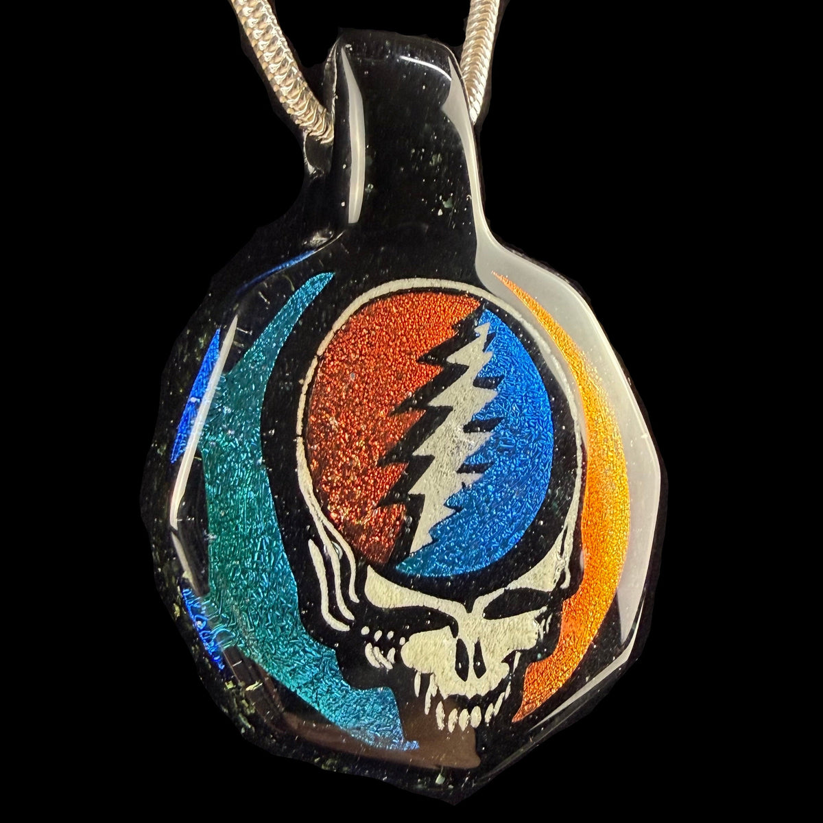 Dichroic "Steal Your Face" Fused Glass Pendant by Darke Vitrum