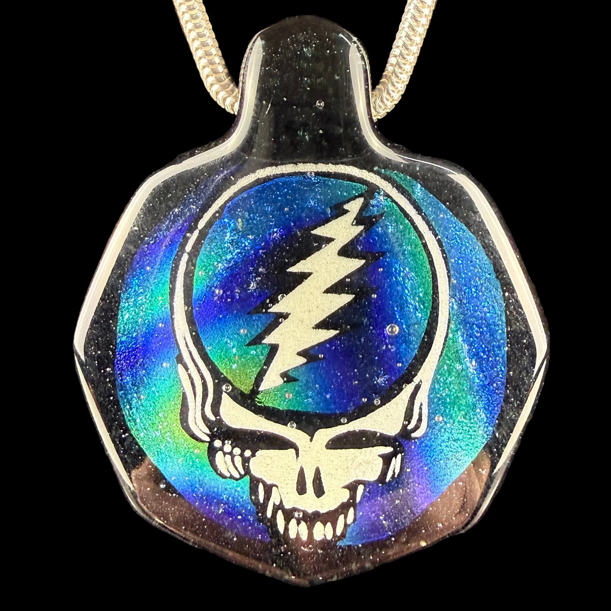 Dichroic "Steal Your Face" Fused Glass Pendant by Darke Vitrum