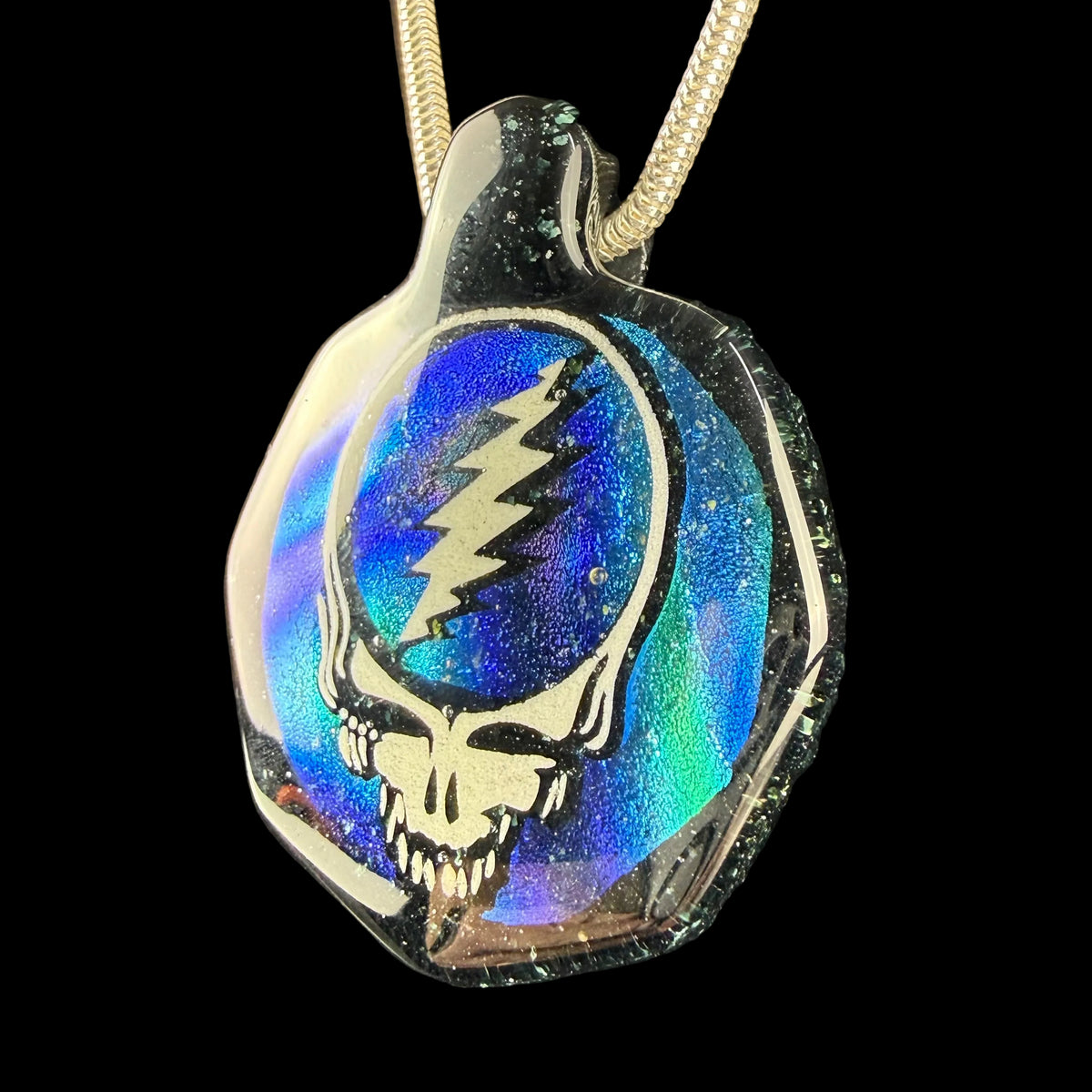 Dichroic "Steal Your Face" Fused Glass Pendant by Darke Vitrum